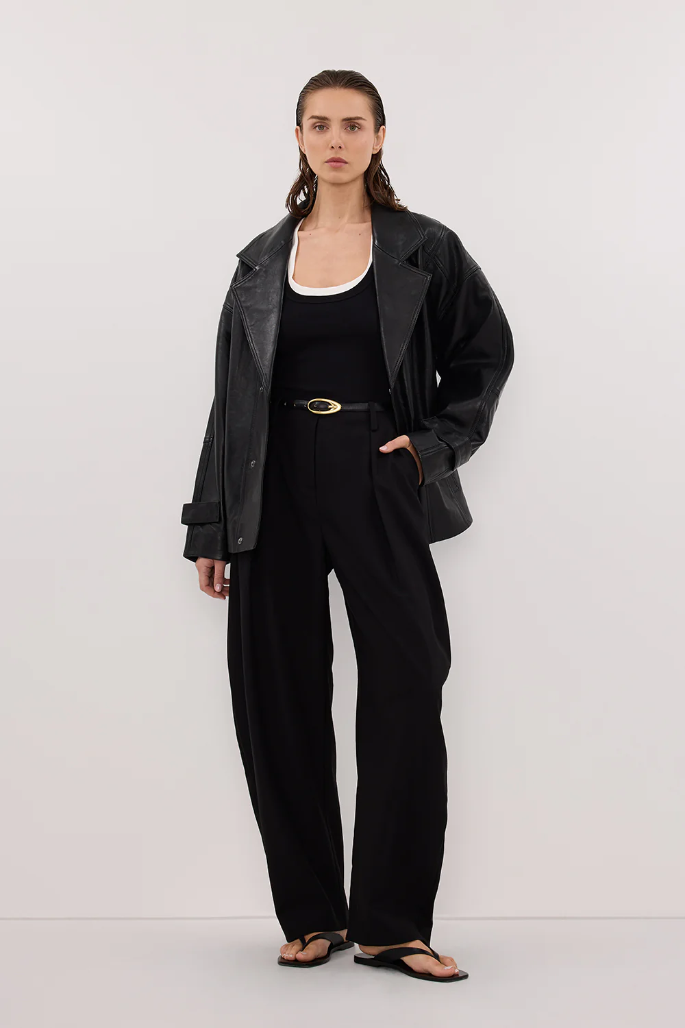 MARGOT BLACK OVERSIZED LEATHER JACKET - Image 2