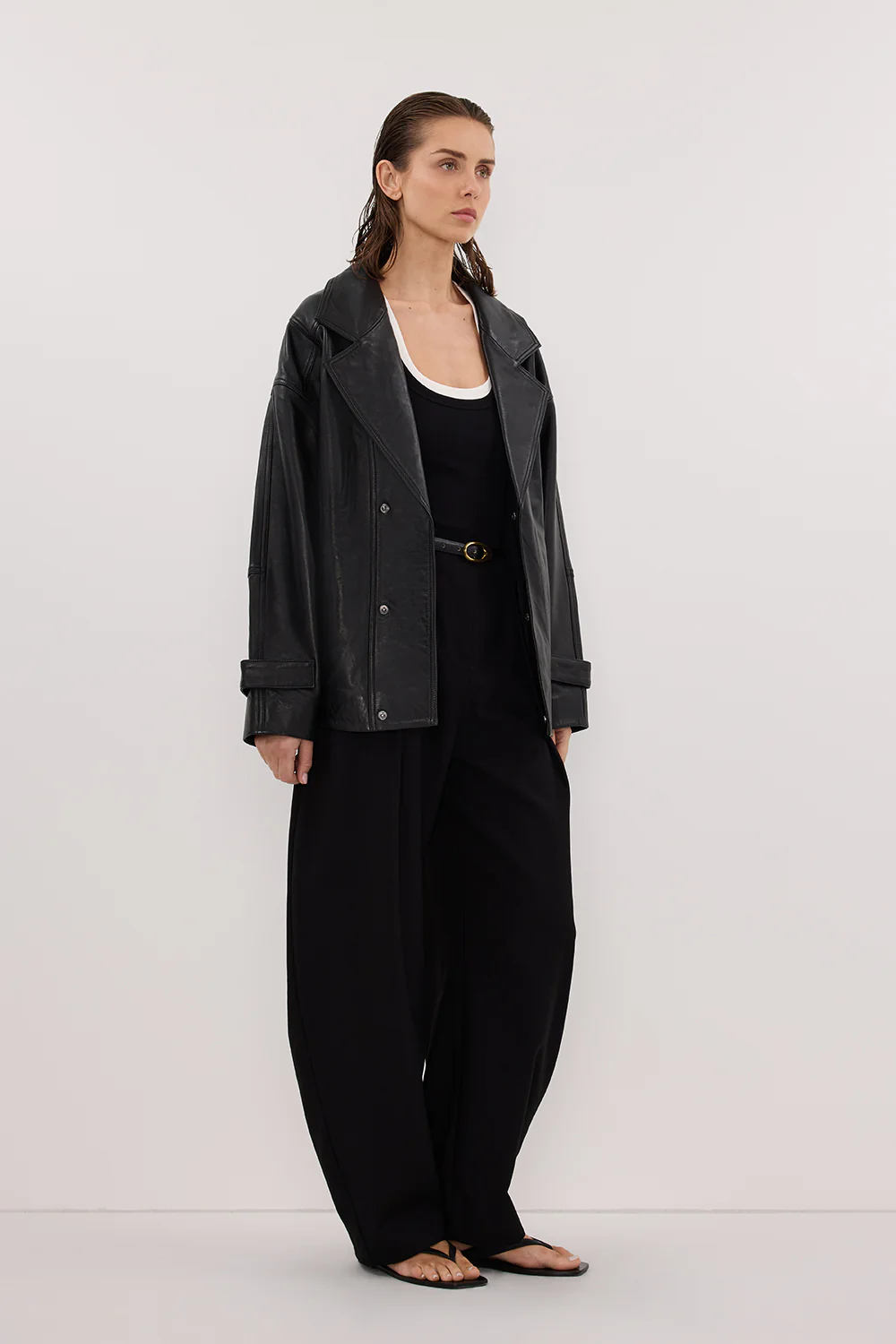 MARGOT BLACK OVERSIZED LEATHER JACKET - Image 4