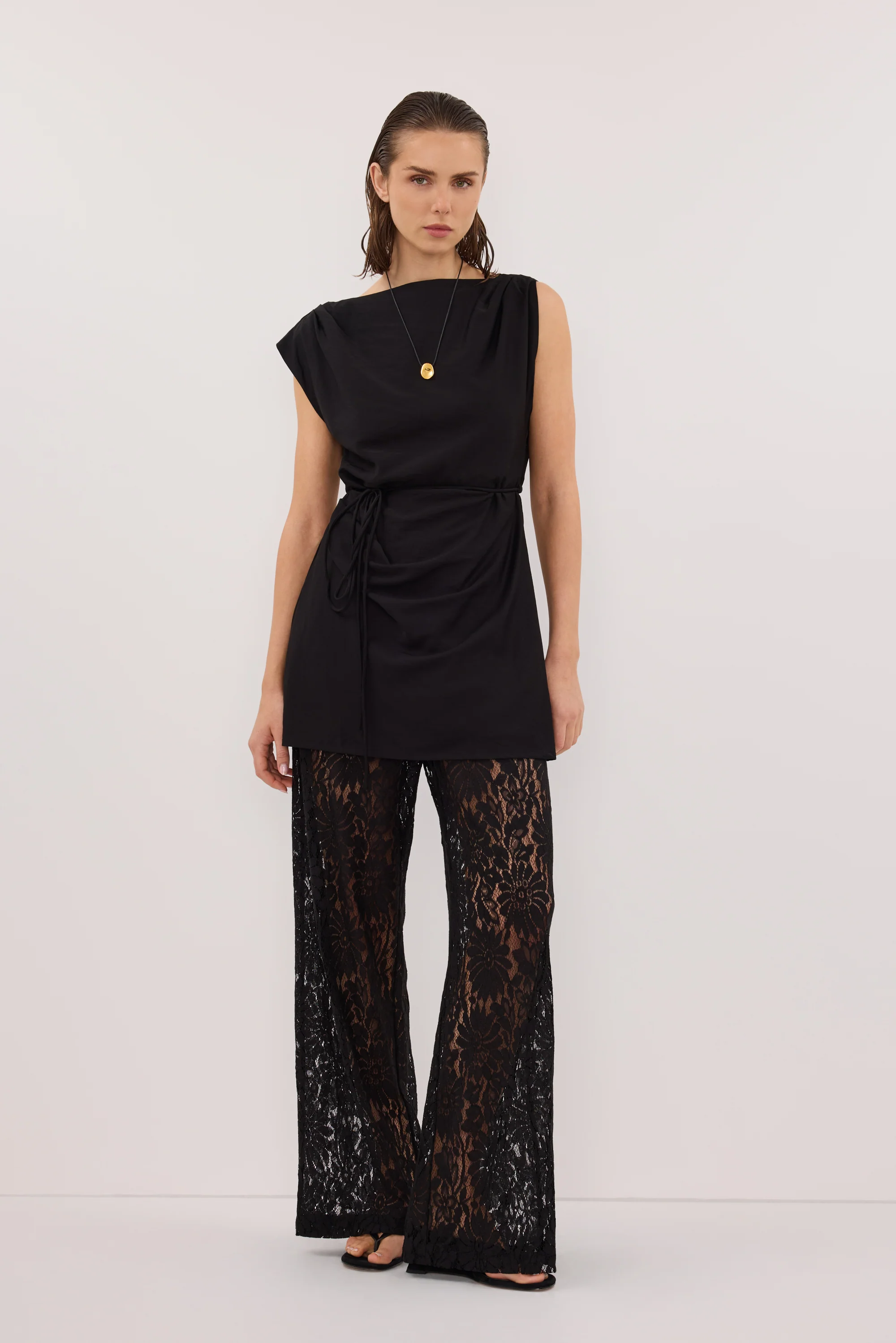 MARMO BLACK DRAPED MINI DRESS