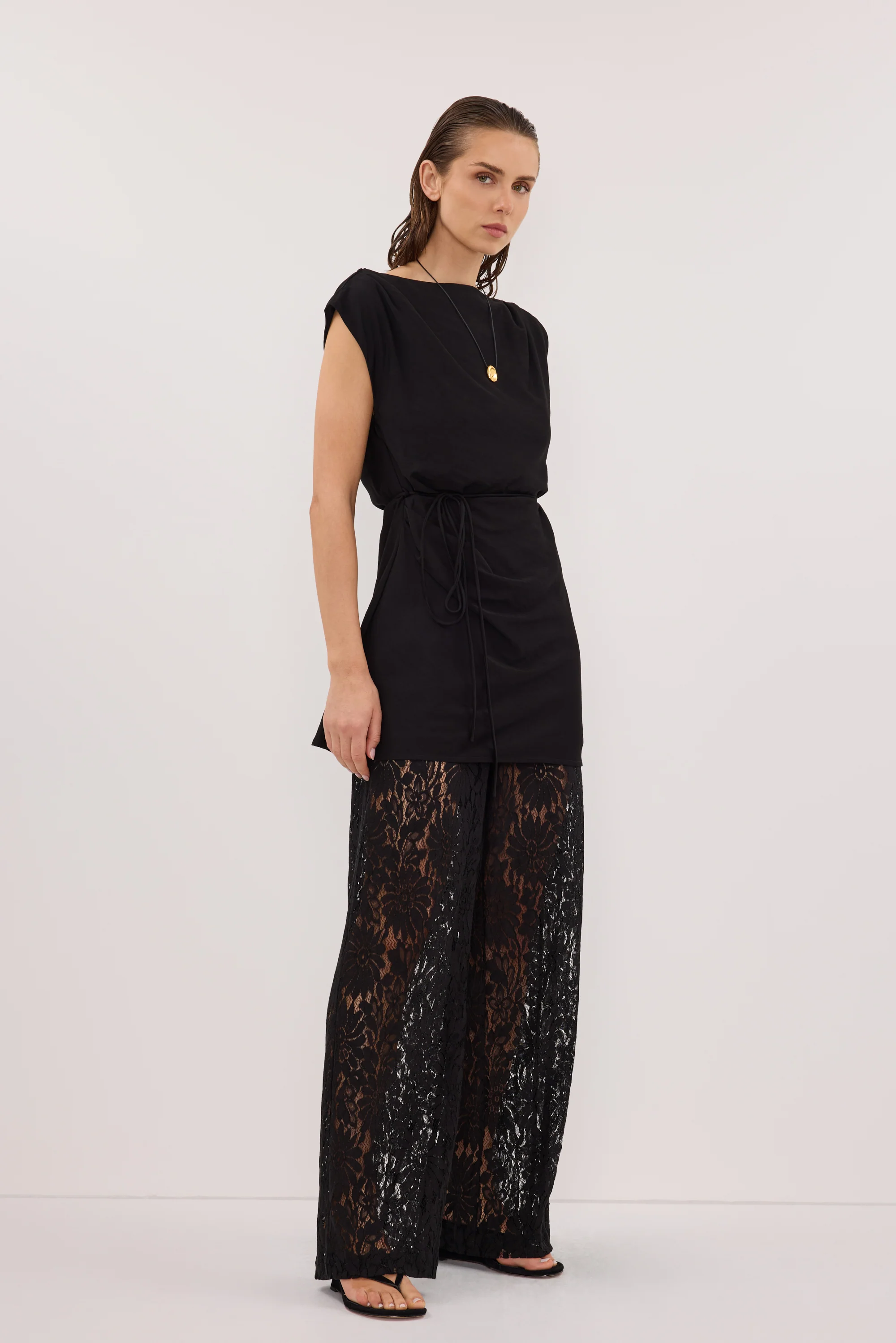 MARMO BLACK DRAPED MINI DRESS - Image 3