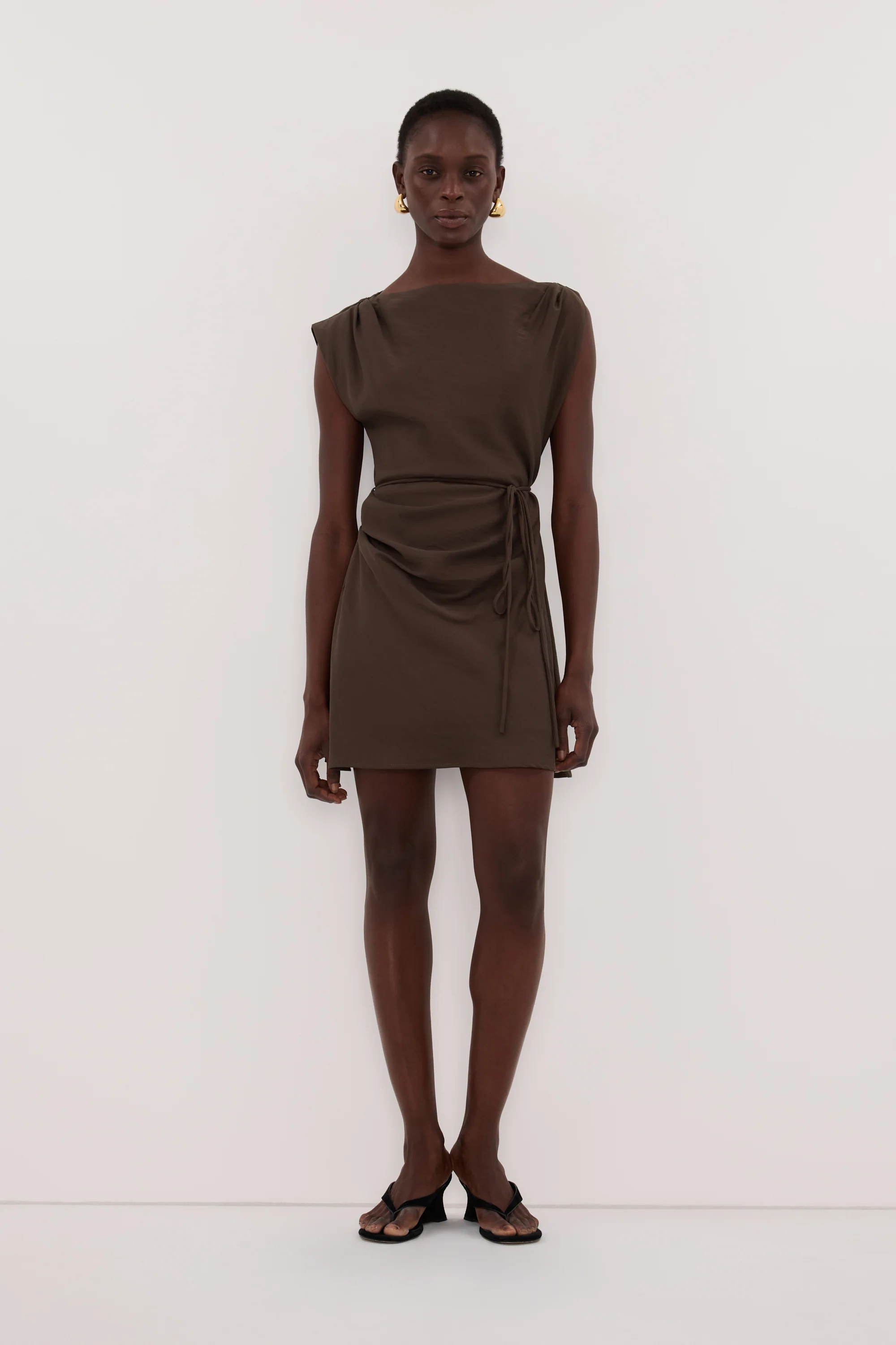 MARMO CHOCOLATE DRAPED MINI DRESS - Image 2