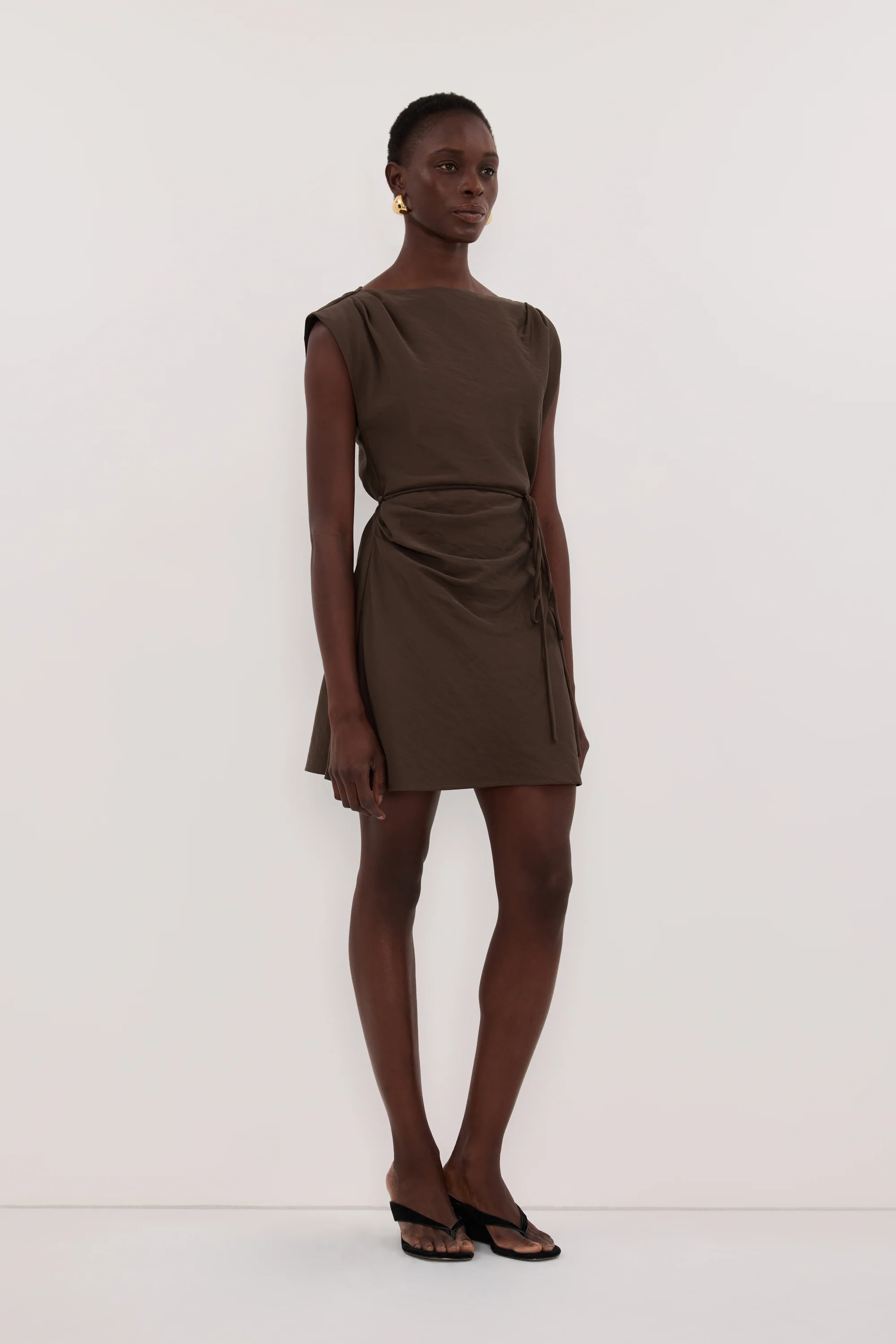 MARMO CHOCOLATE DRAPED MINI DRESS - Image 4