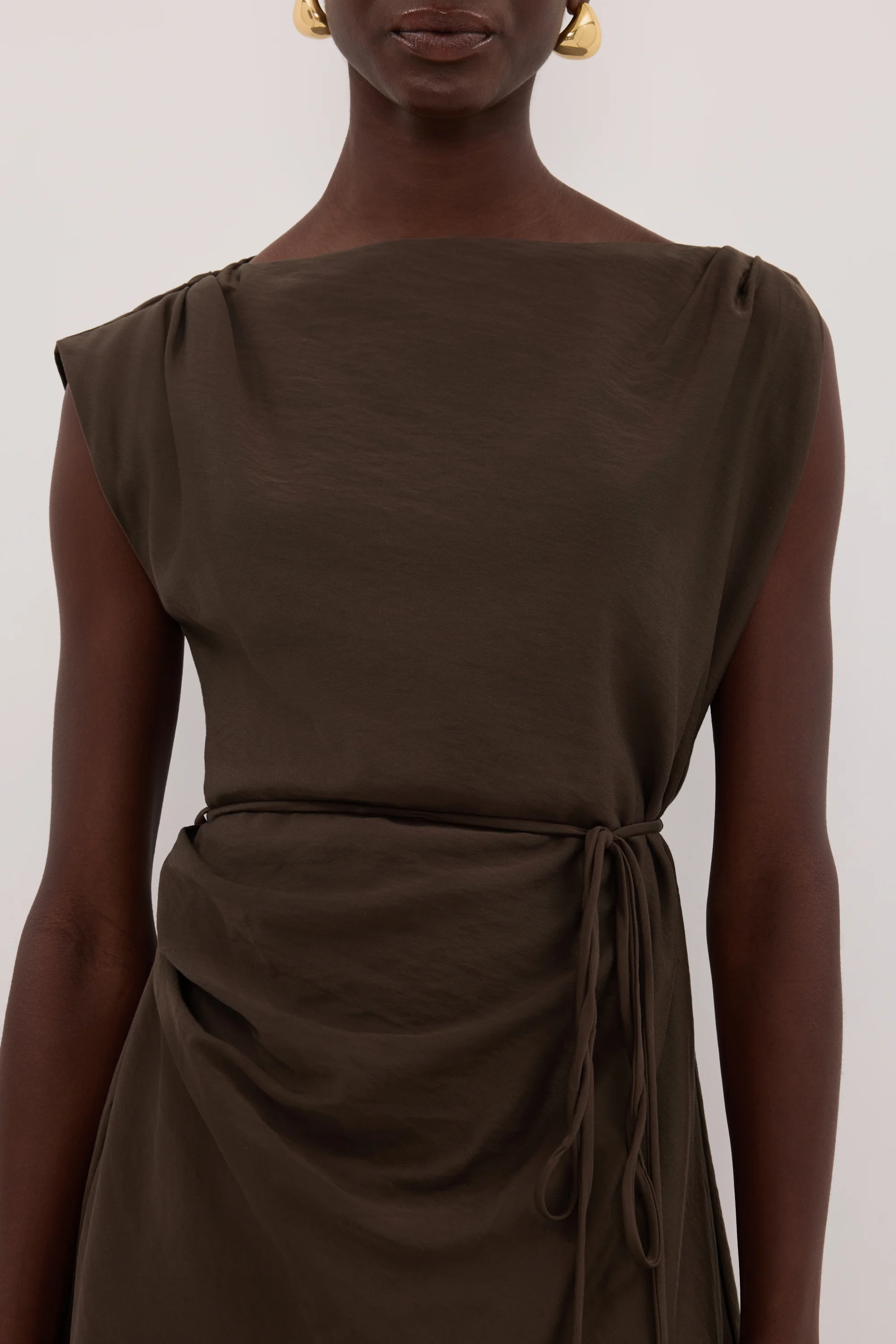 MARMO CHOCOLATE DRAPED MINI DRESS - Image 6