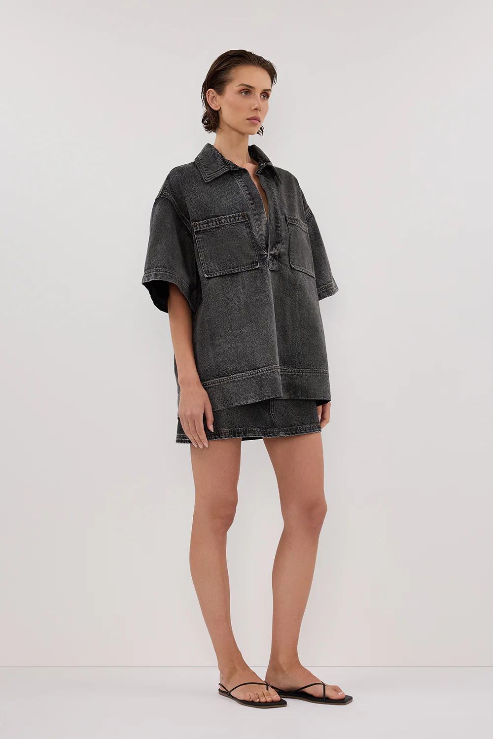 MASON WASHED BLACK BOXY DENIM SHIRT - Image 3