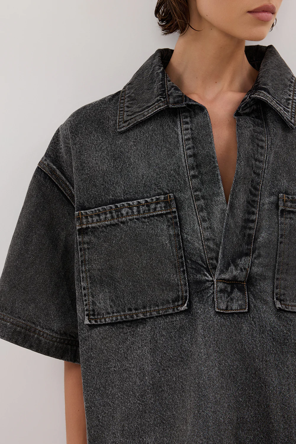 MASON WASHED BLACK BOXY DENIM SHIRT - Image 5