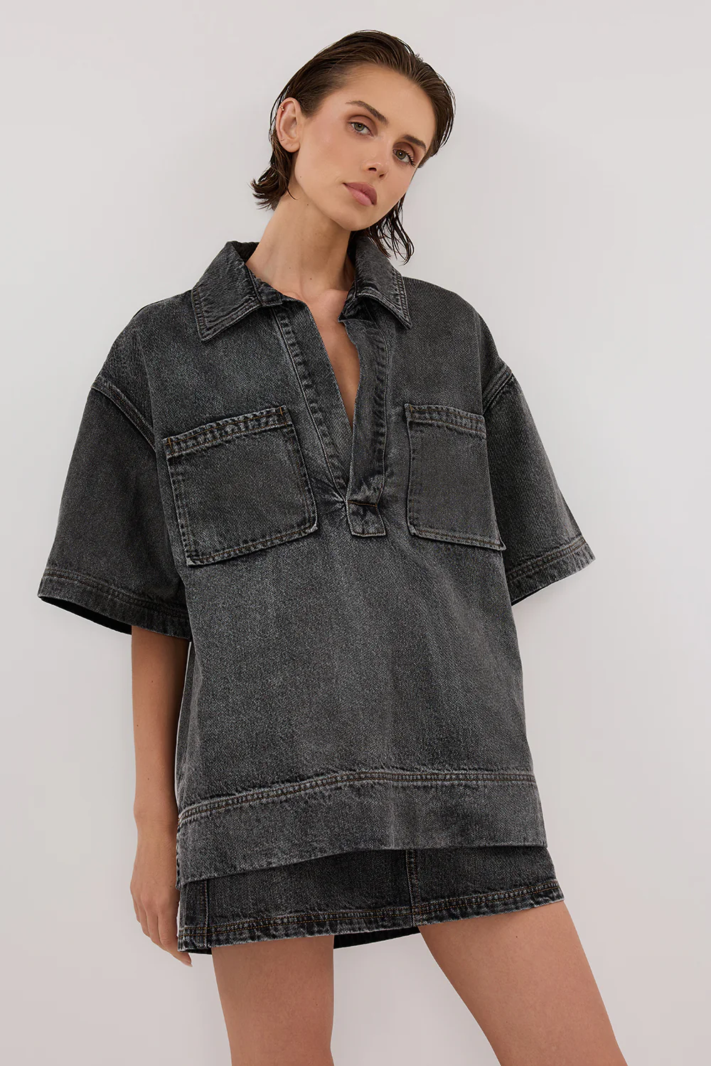 MASON WASHED BLACK BOXY DENIM SHIRT - Image 6