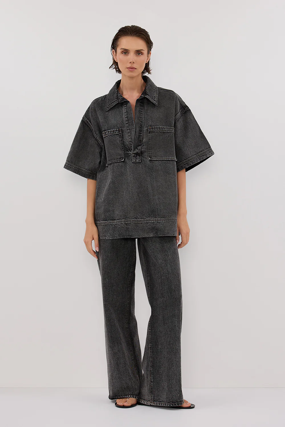 MASON WASHED BLACK BOXY DENIM SHIRT - Image 7