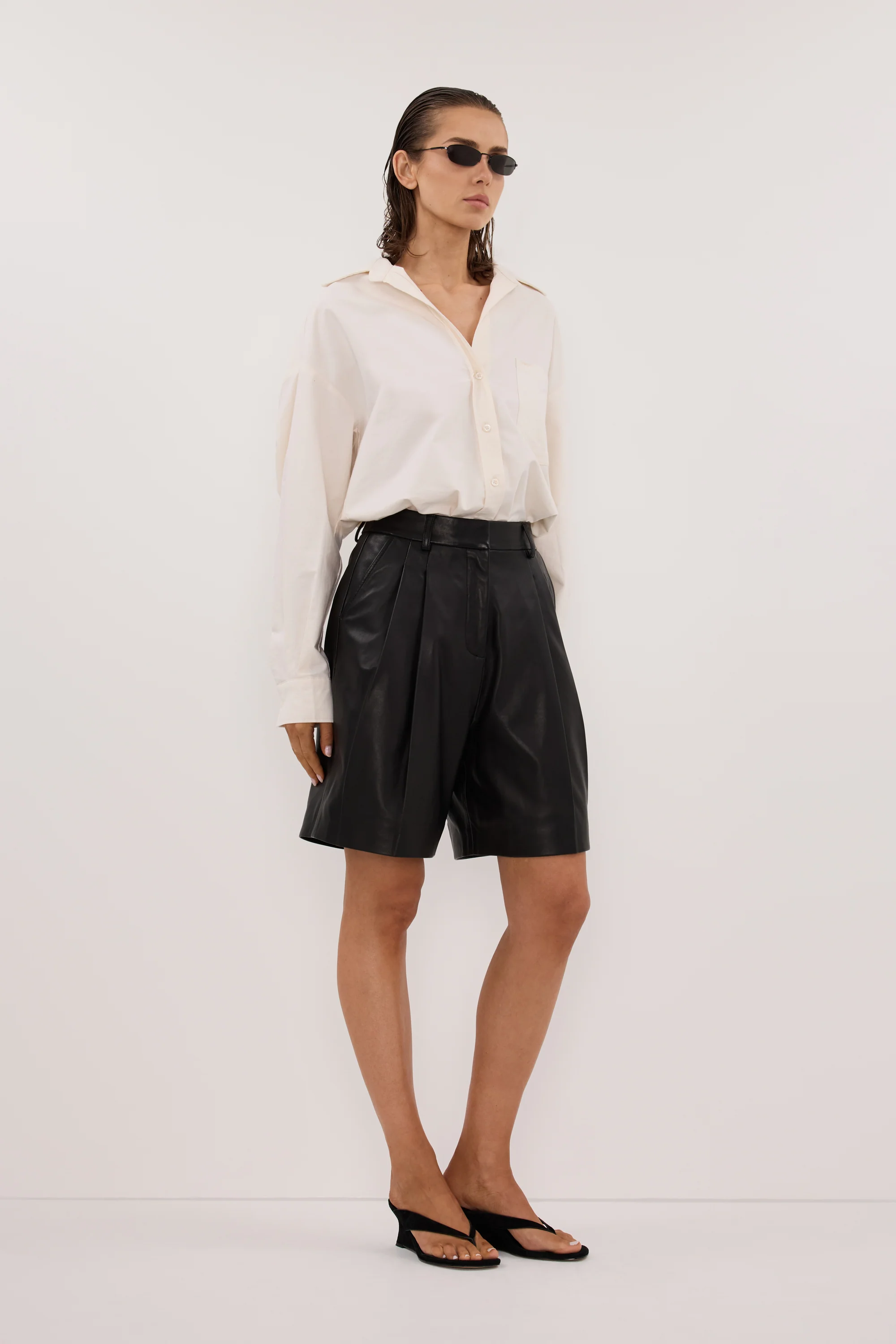 MAYFAIR BLACK LEATHER BERMUDA SHORT - Image 3