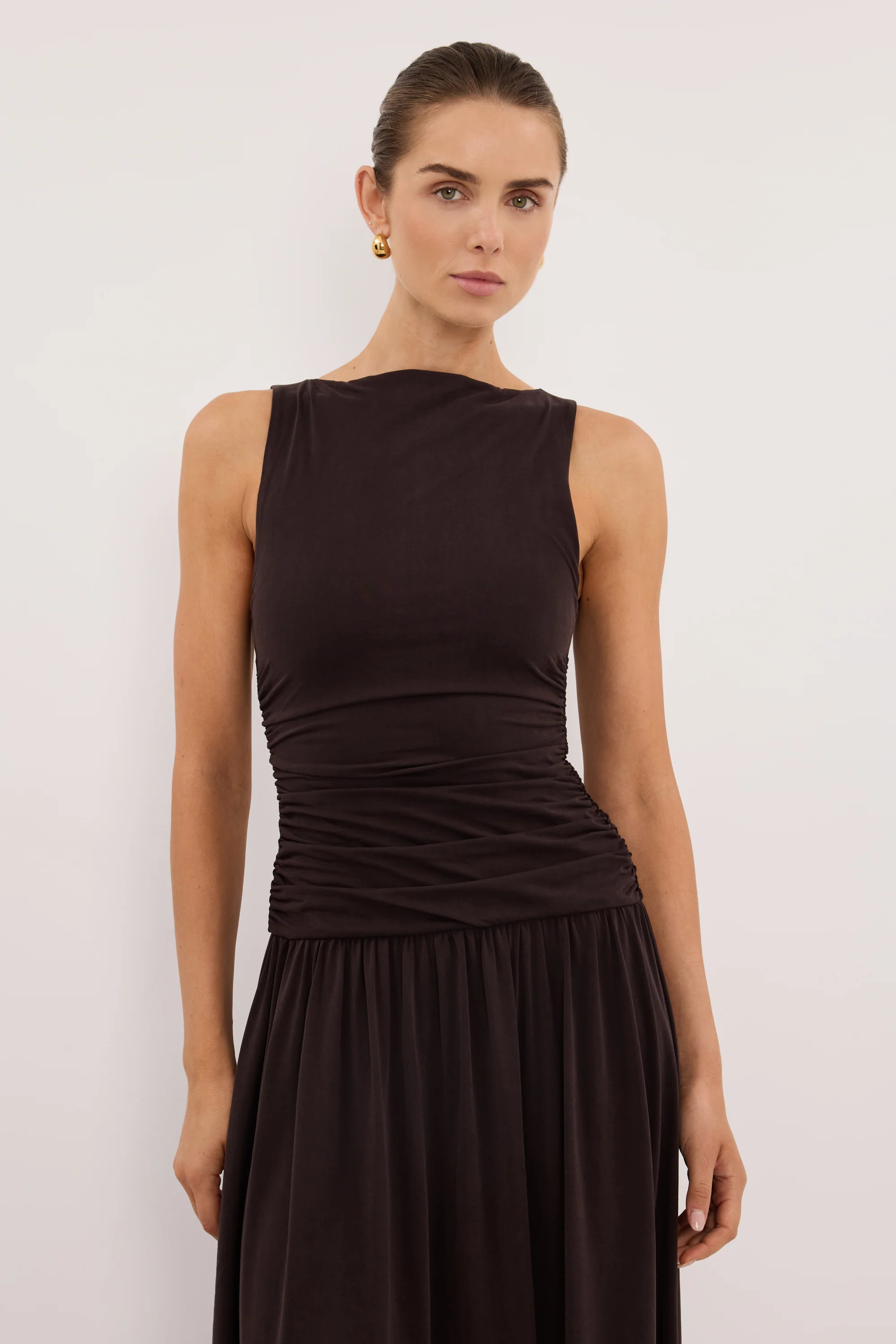 MEG BURNT CHOC SLEEVELESS KNIT MIDI DRESS - Image 2