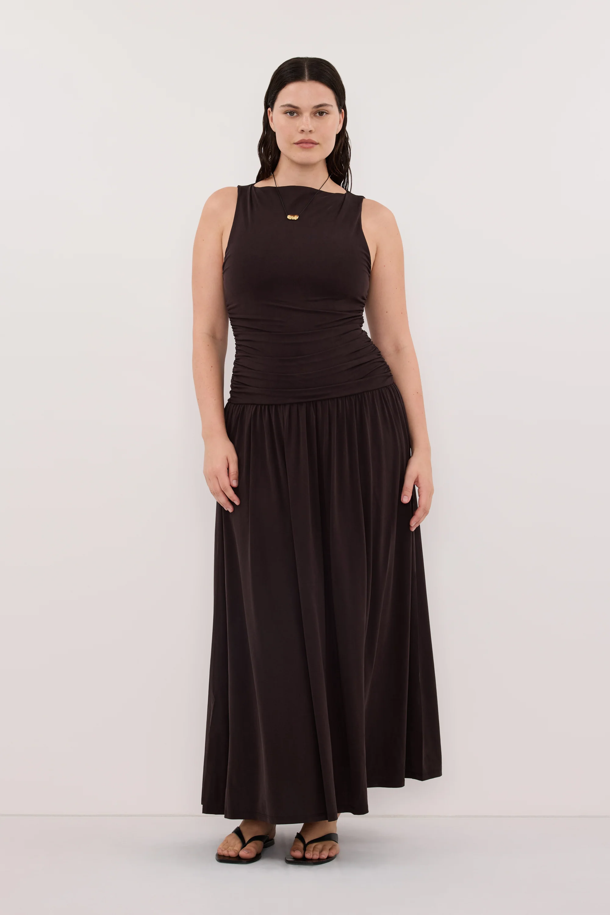 MEG BURNT CHOC SLEEVELESS KNIT MIDI DRESS - Image 6