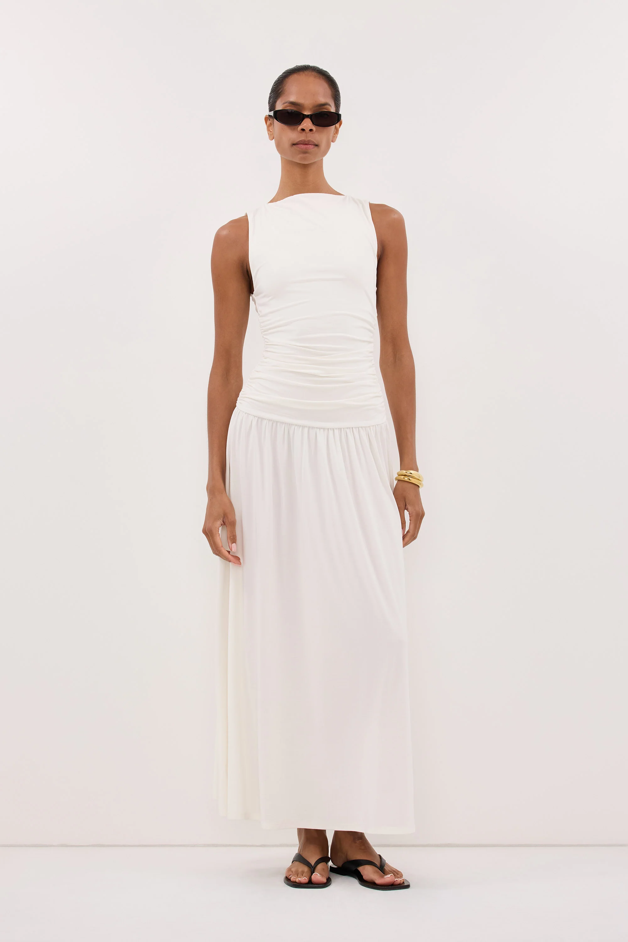 MEG OFF WHITE SLEEVELESS KNIT MIDI DRESS