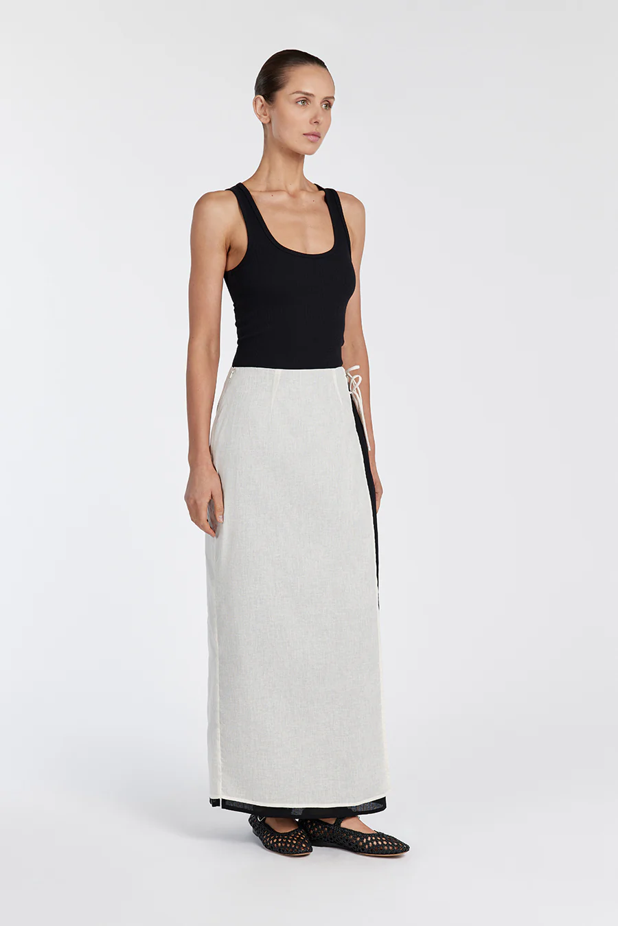 MEGAN CREAM/BLACK WRAP SKIRT - Image 3