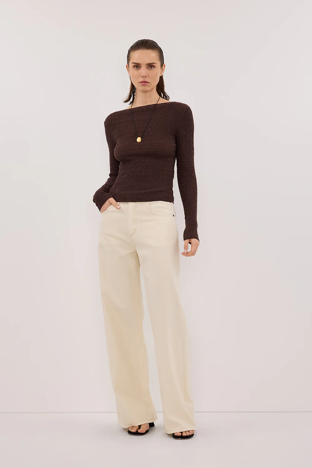 MELISSA CHOC LONG SLEEVE KNIT TOP