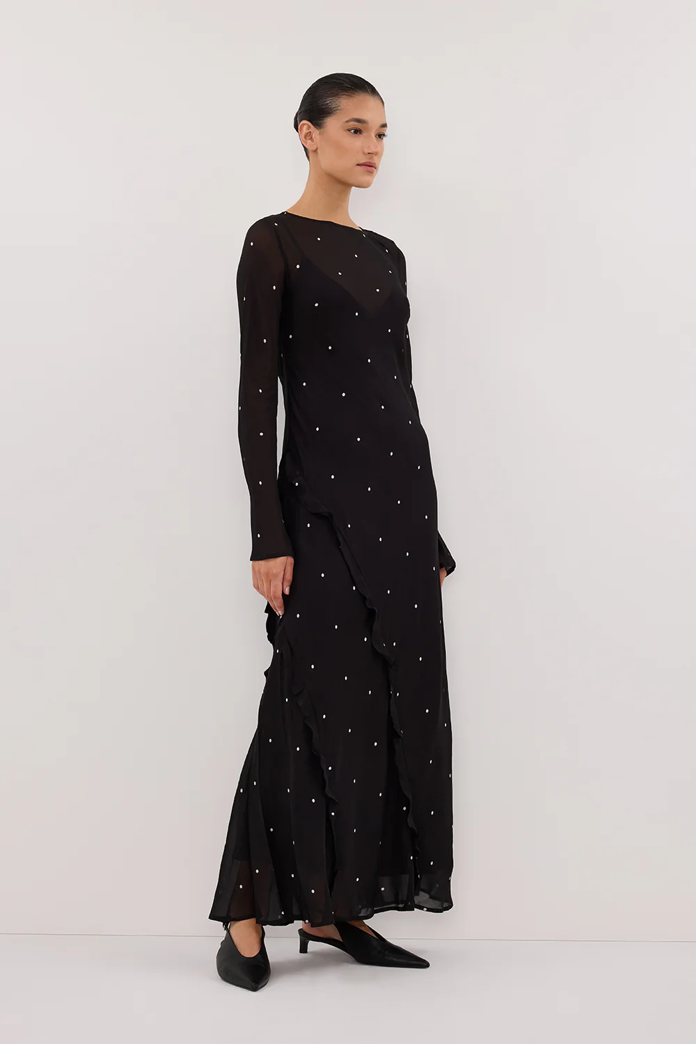 MELROSE BLACK SPOT LONG SLEEVE MAXI DRESS - Image 3