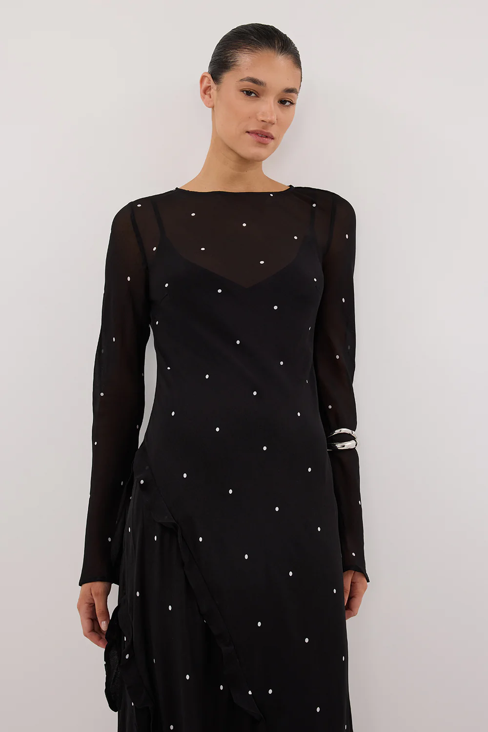 MELROSE BLACK SPOT LONG SLEEVE MAXI DRESS - Image 6