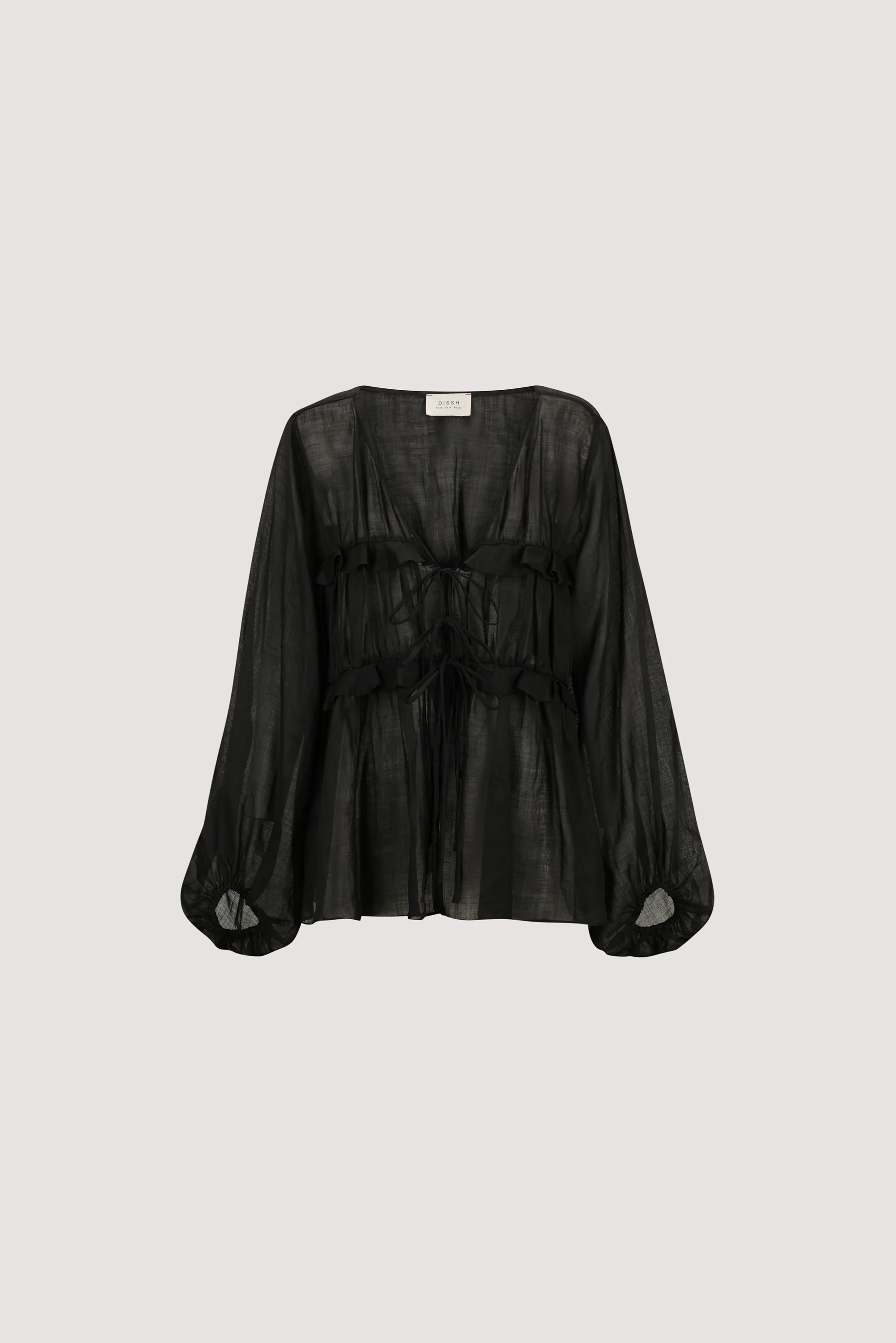 MILA BLACK RAMIE LONG SLEEVE FRILL TOP - Image 6