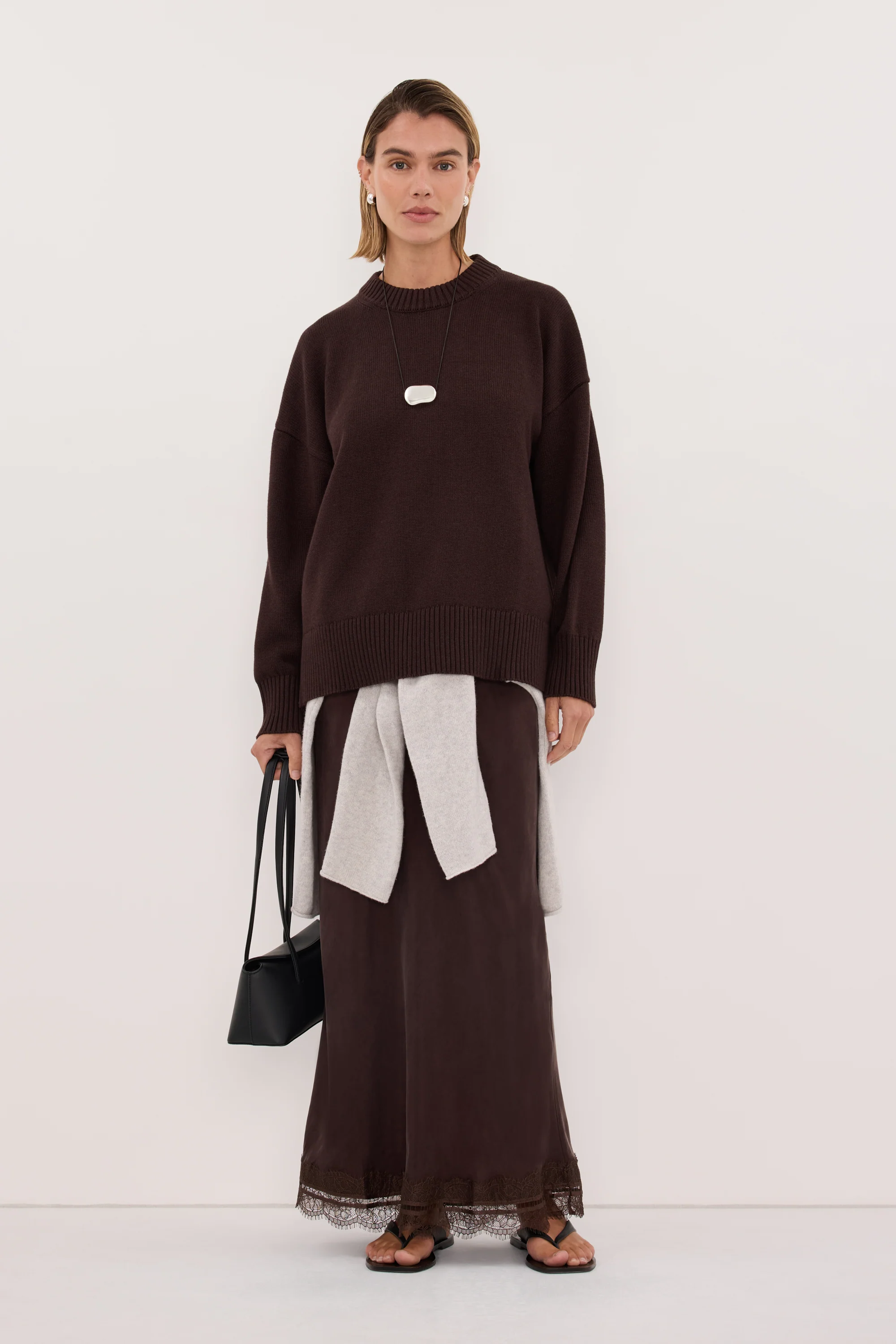 MILA CHOCOLATE CREW NECK KNIT JUMPER