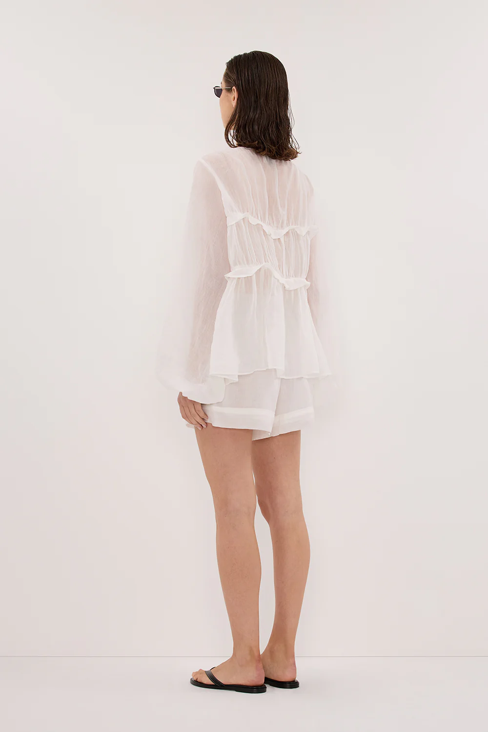 MILA WHITE RAMIE LONG SLEEVE FRILL TOP - Image 4