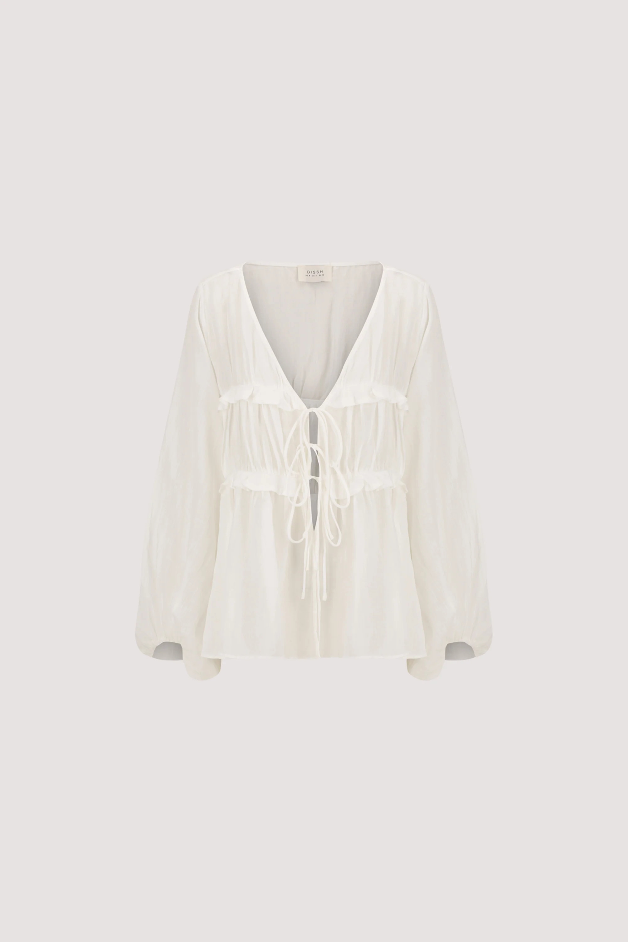 MILA WHITE RAMIE LONG SLEEVE FRILL TOP - Image 6