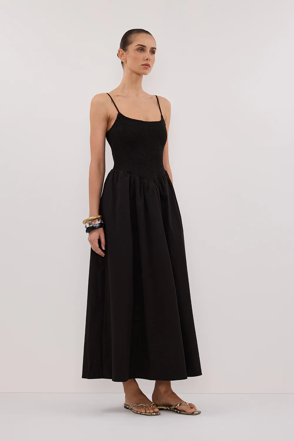 MILANO BLACK COTTON MIDI DRESS - Image 3