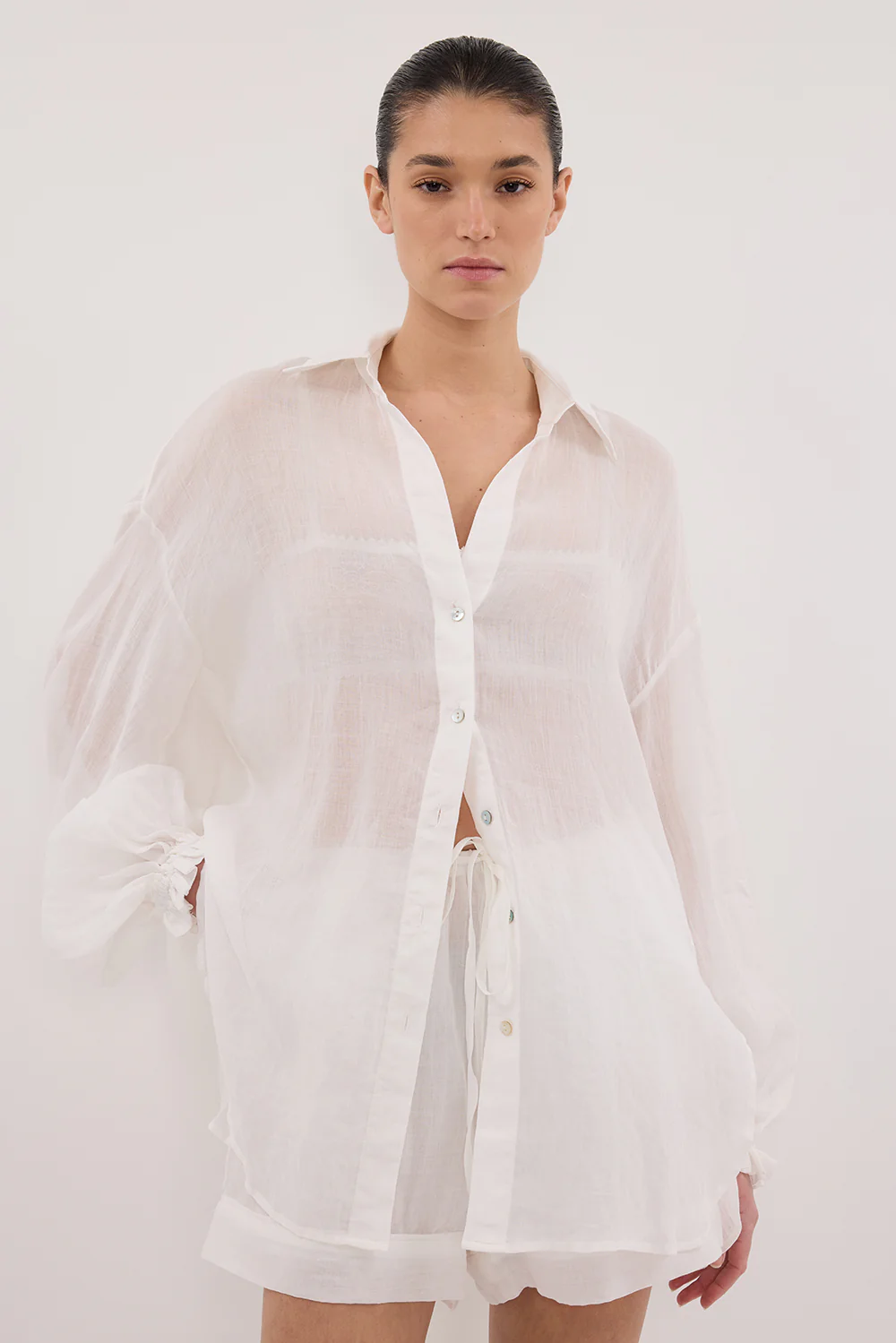 MILLER WHITE RAMIE LONG SLEEVE SHIRT - Image 2