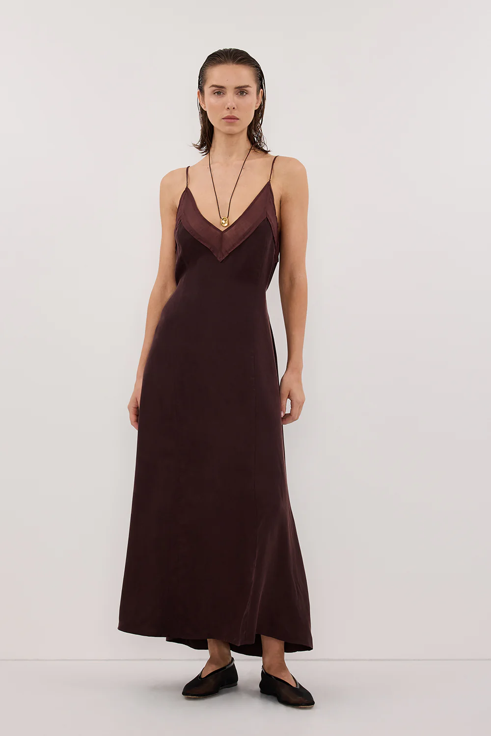 MILLIE WALNUT CUPRO SLEEVELESS MIDI DRESS - Image 5