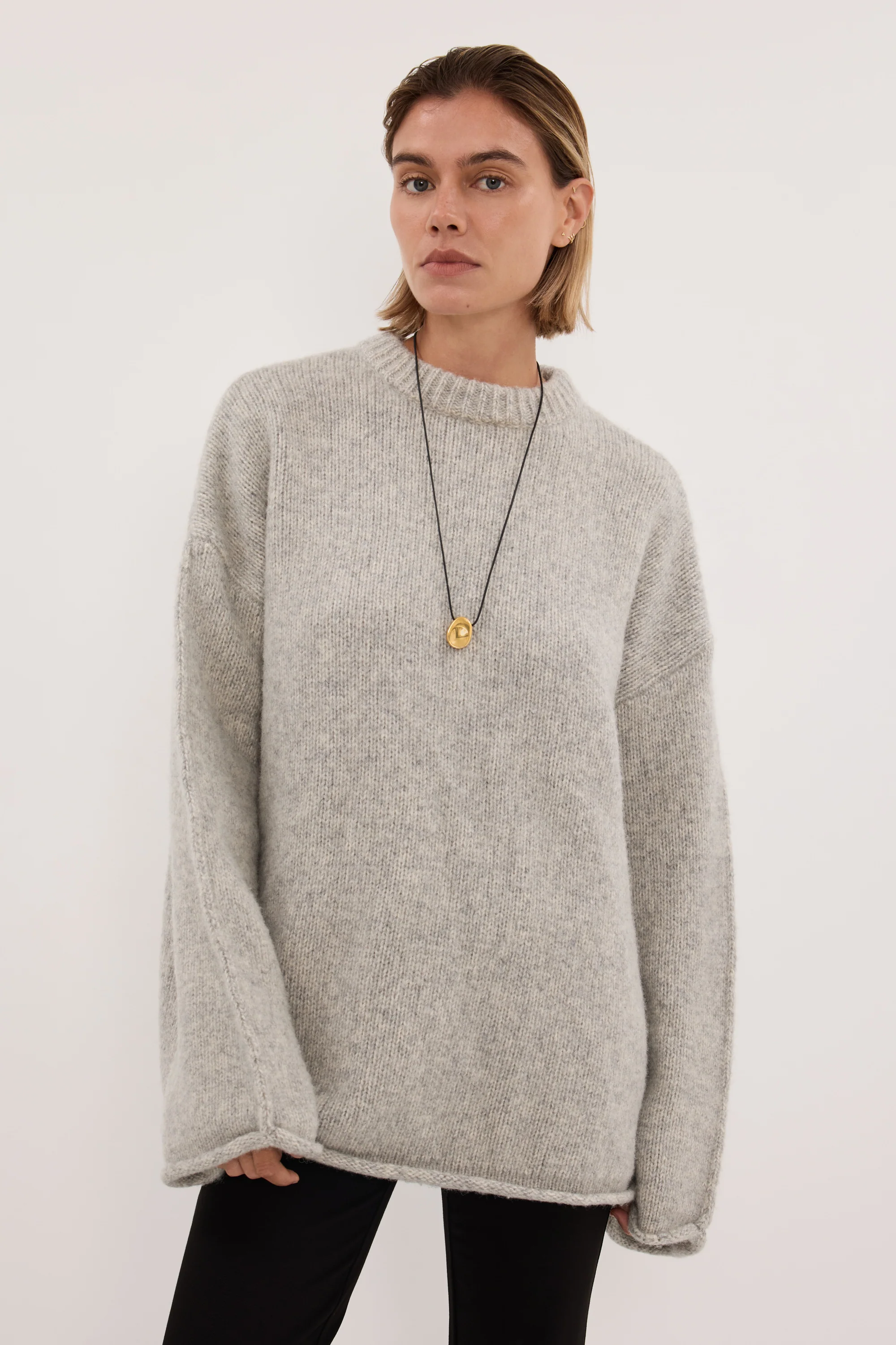 MILLY SILVER CREW NECK KNIT JUMPER - Image 2