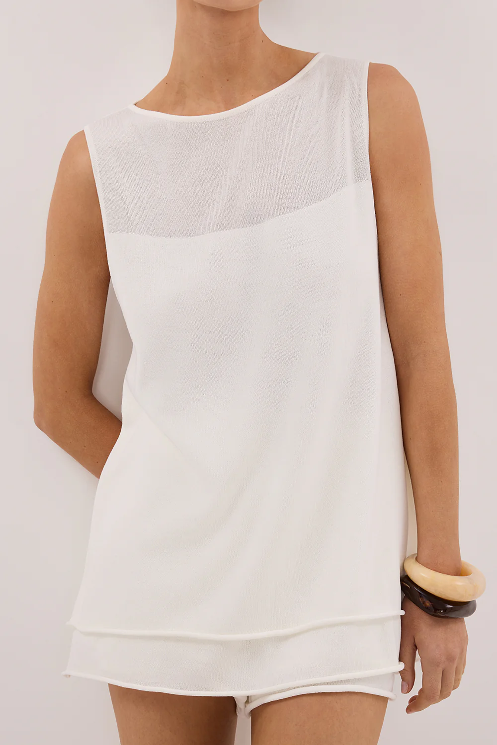 MIRA WHITE DOUBLE LAYER KNIT TOP - Image 6