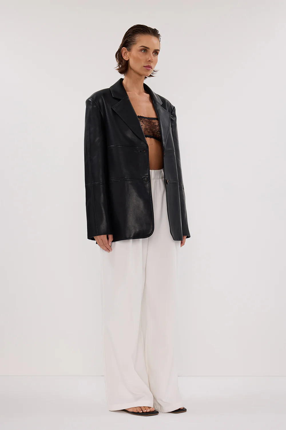 MONTY BLACK FAUX LEATHER BLAZER - Image 3
