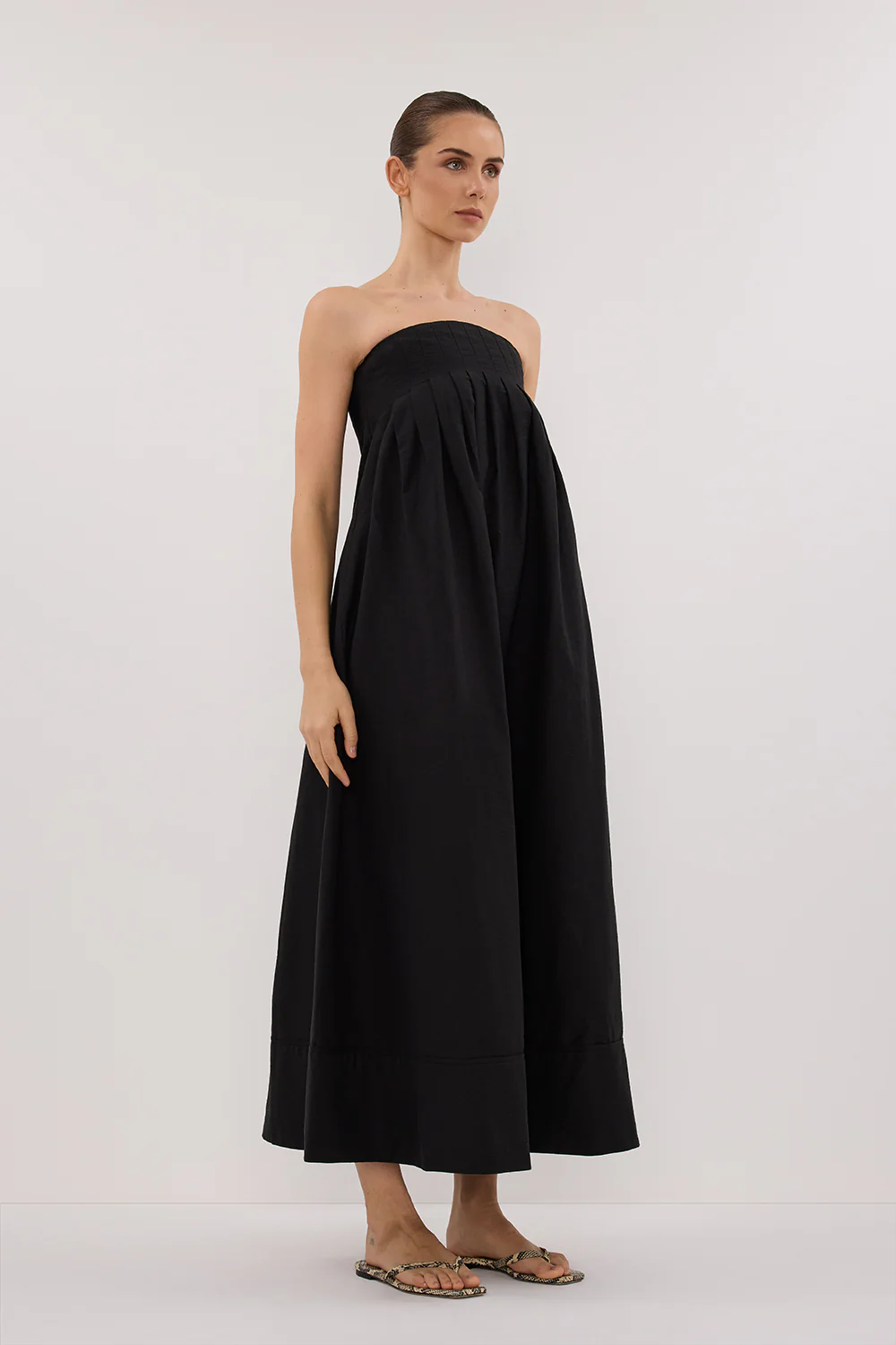 MORGAN BLACK STRAPLESS MIDI DRESS - Image 3
