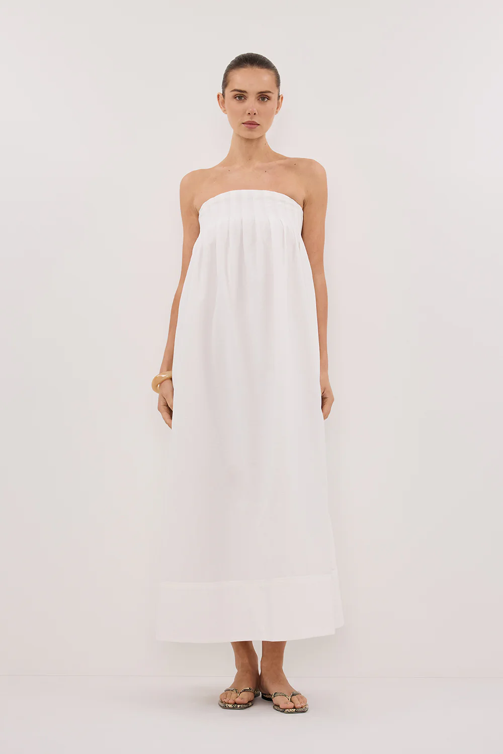 MORGAN WHITE STRAPLESS MIDI DRESS