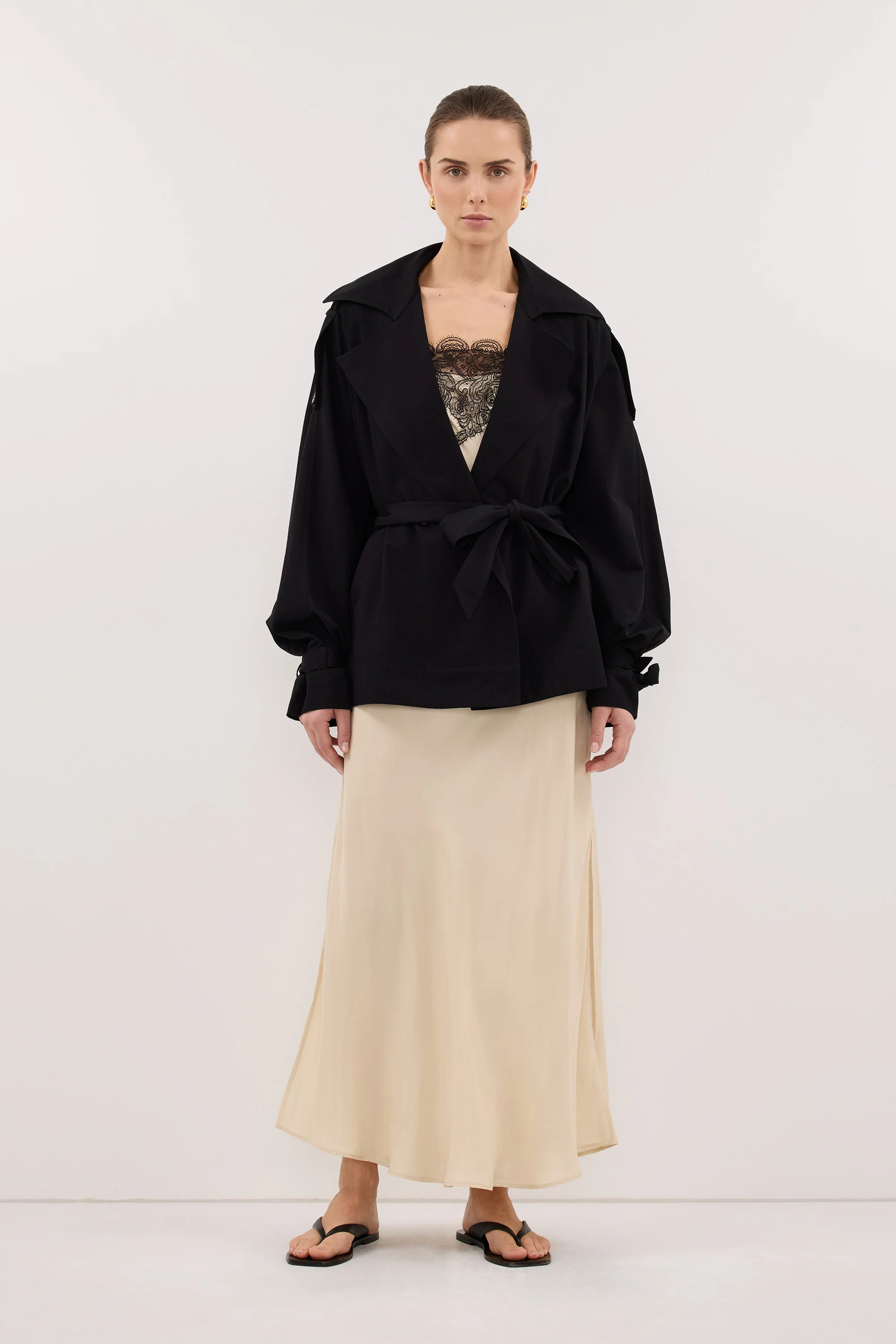 NINA BLACK LIGHTWEIGHT MINI TRENCH