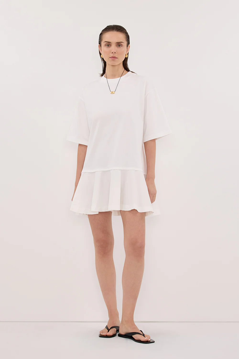 NOAH WHITE SHORT SLEEVE RUFFLE MINI DRESS