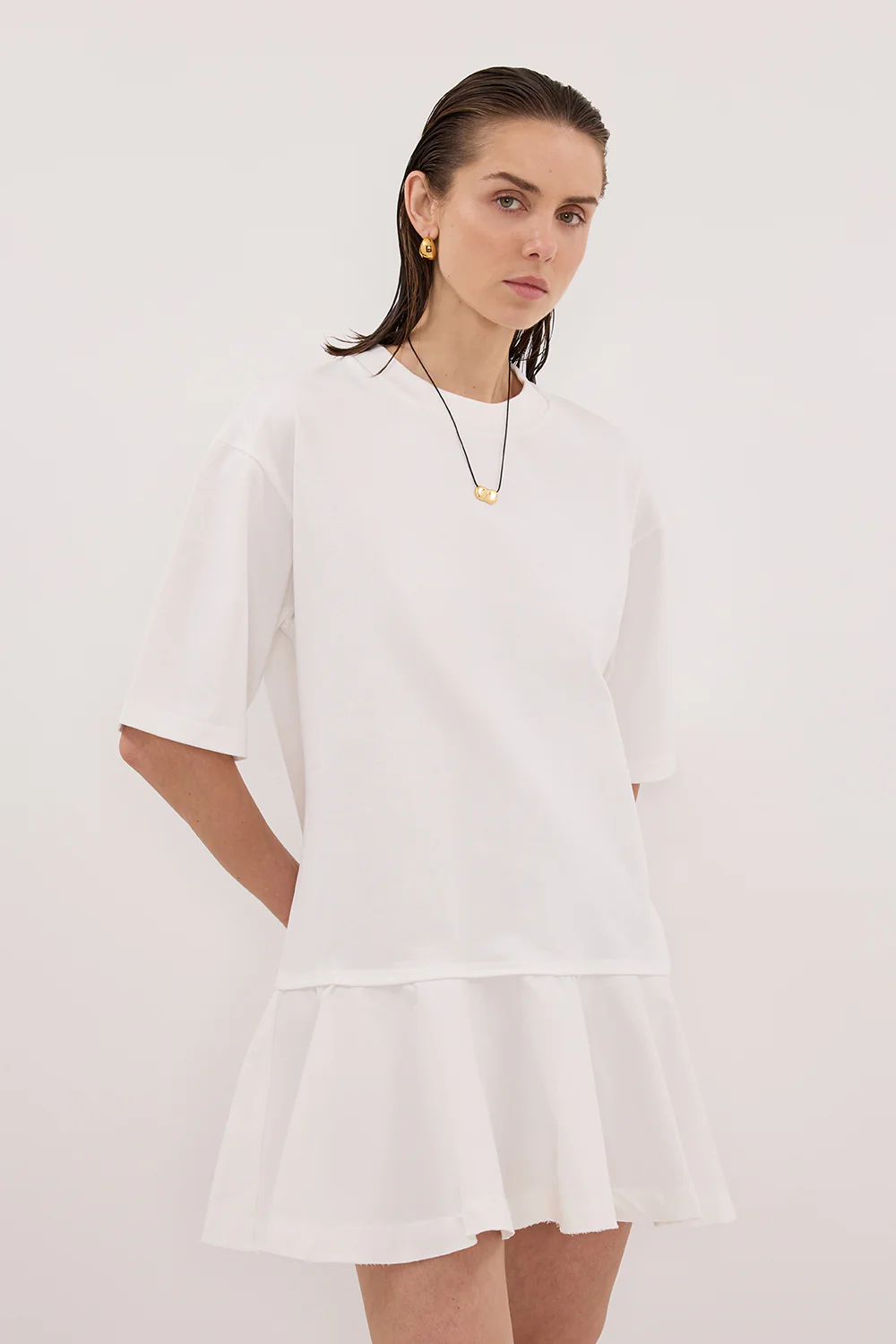 NOAH WHITE SHORT SLEEVE RUFFLE MINI DRESS - Image 2