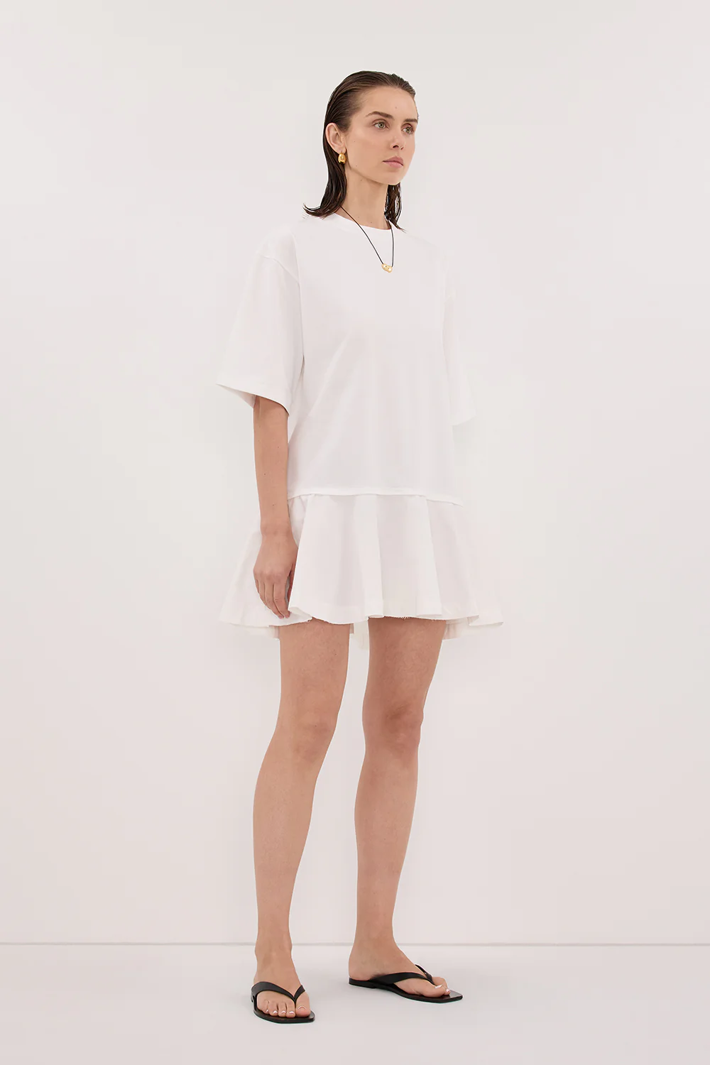 NOAH WHITE SHORT SLEEVE RUFFLE MINI DRESS - Image 3