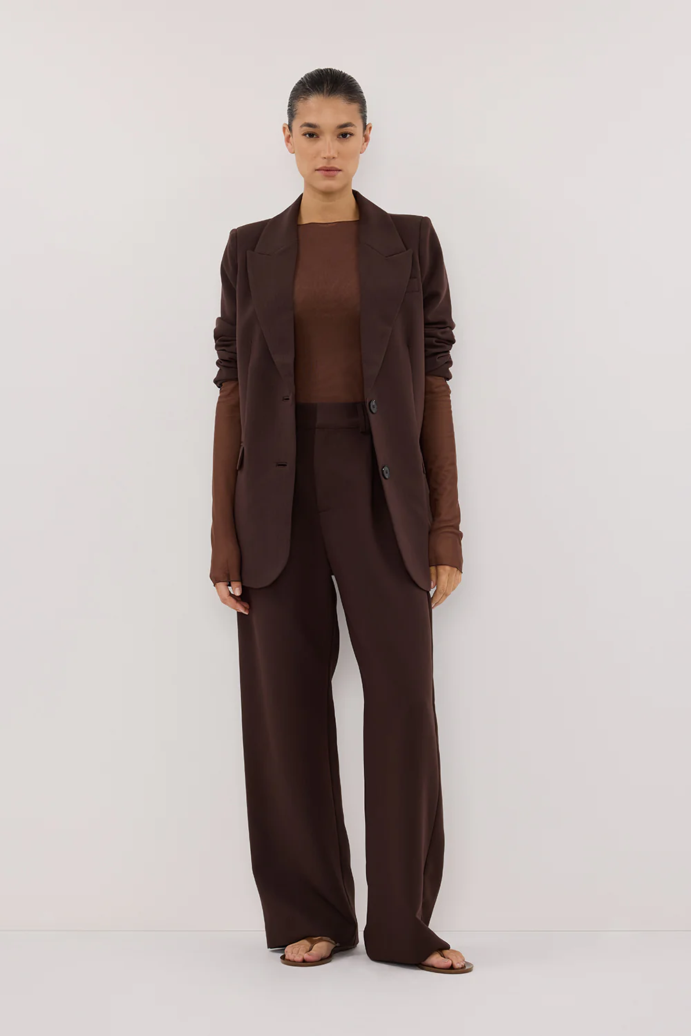 NYRA CHOC LONG SLEEVE MESH TOP