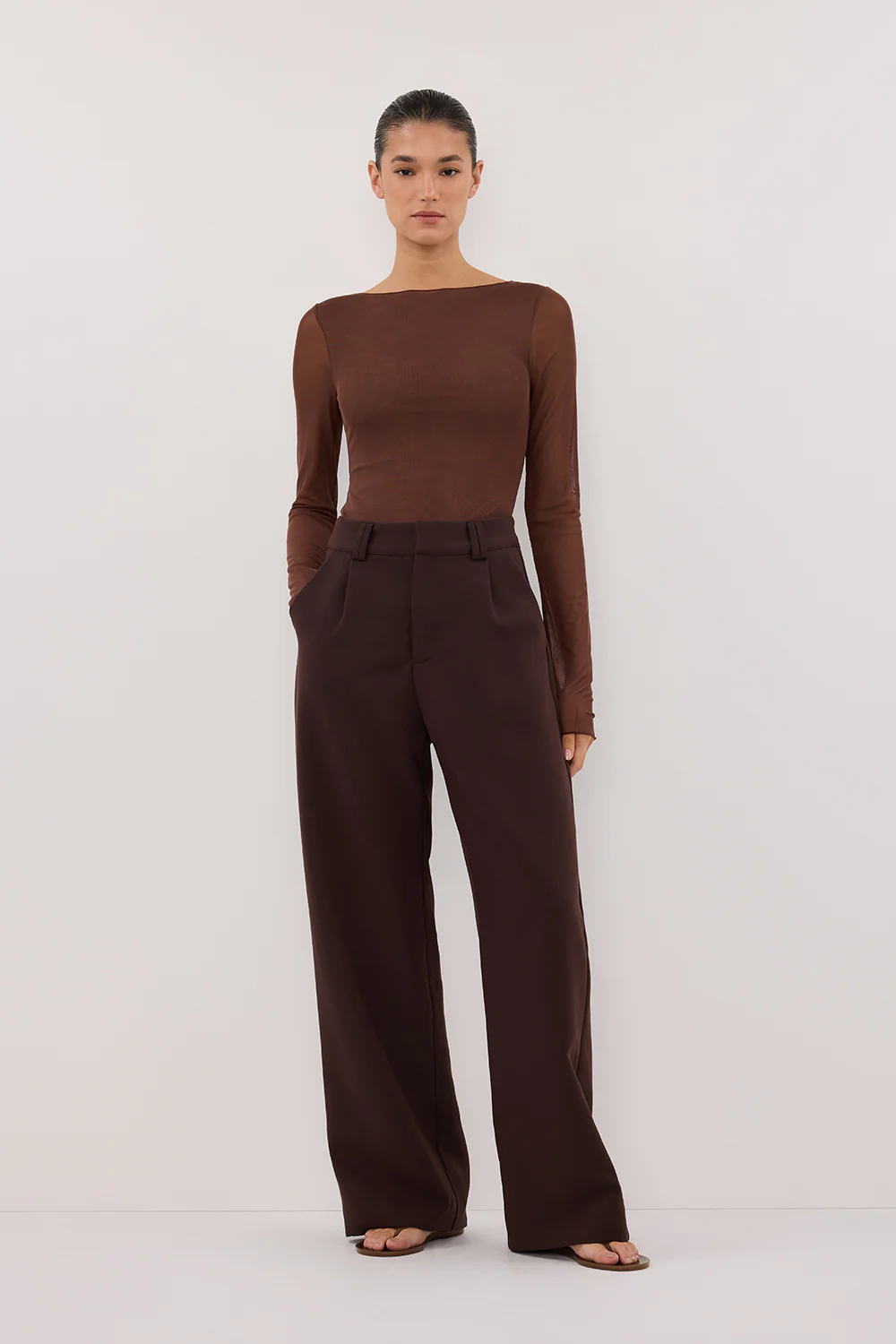 NYRA CHOC LONG SLEEVE MESH TOP - Image 2