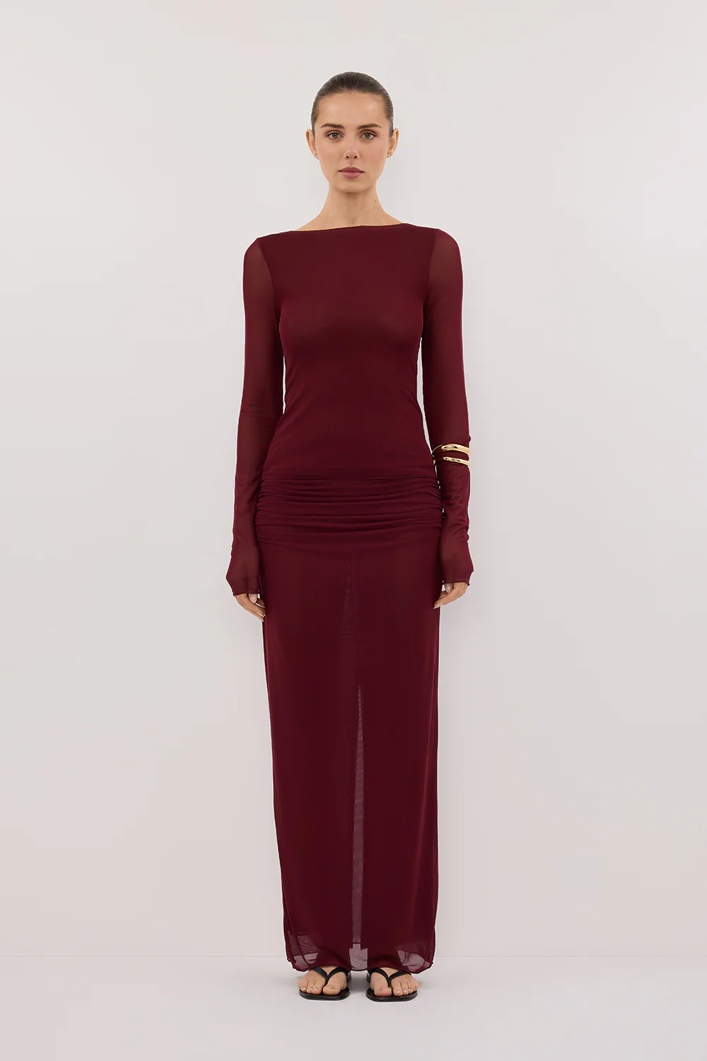 NYRA WINE LONG SLEEVE MESH TOP