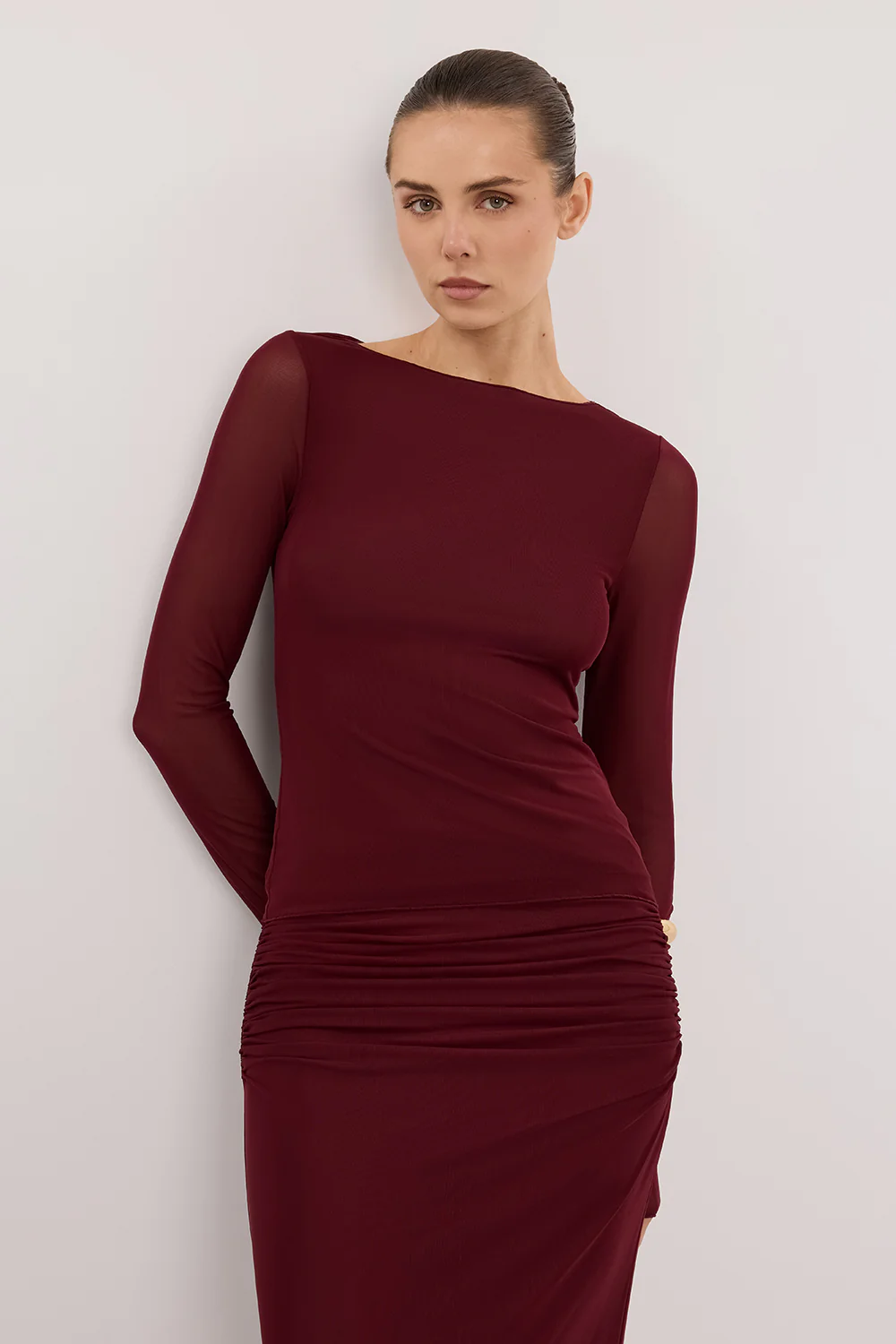 NYRA WINE LONG SLEEVE MESH TOP - Image 2