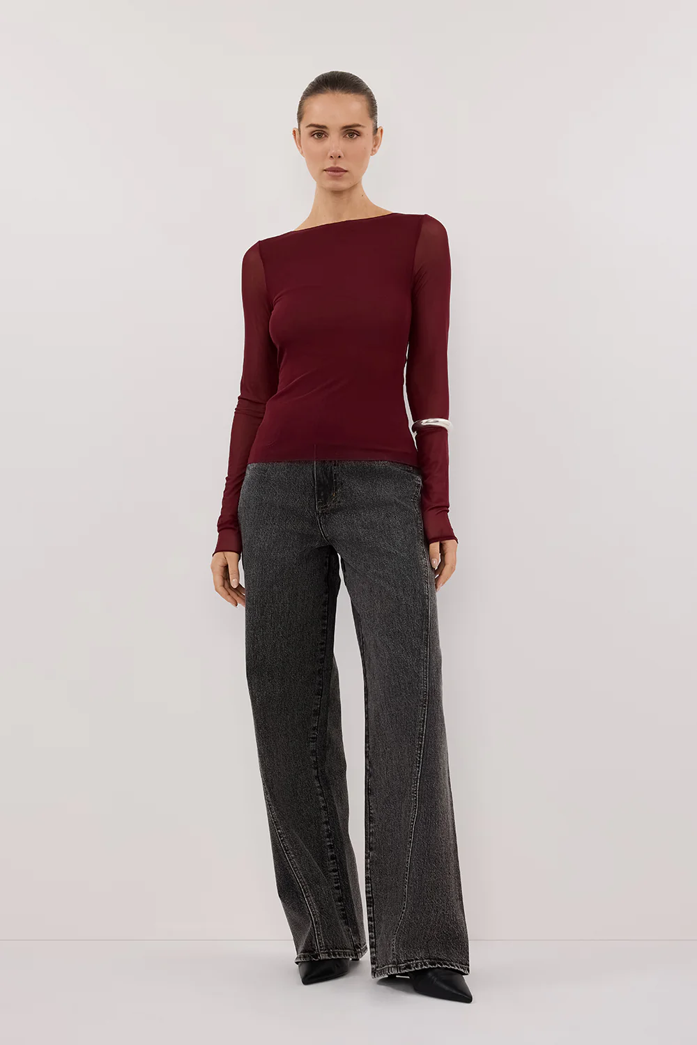 NYRA WINE LONG SLEEVE MESH TOP - Image 6