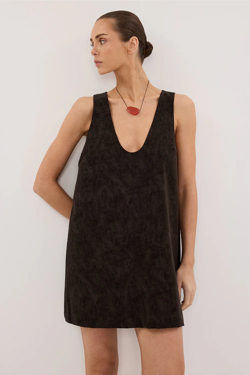 OAKLAND CHOC FAUX SUEDE MINI DRESS - Image 2