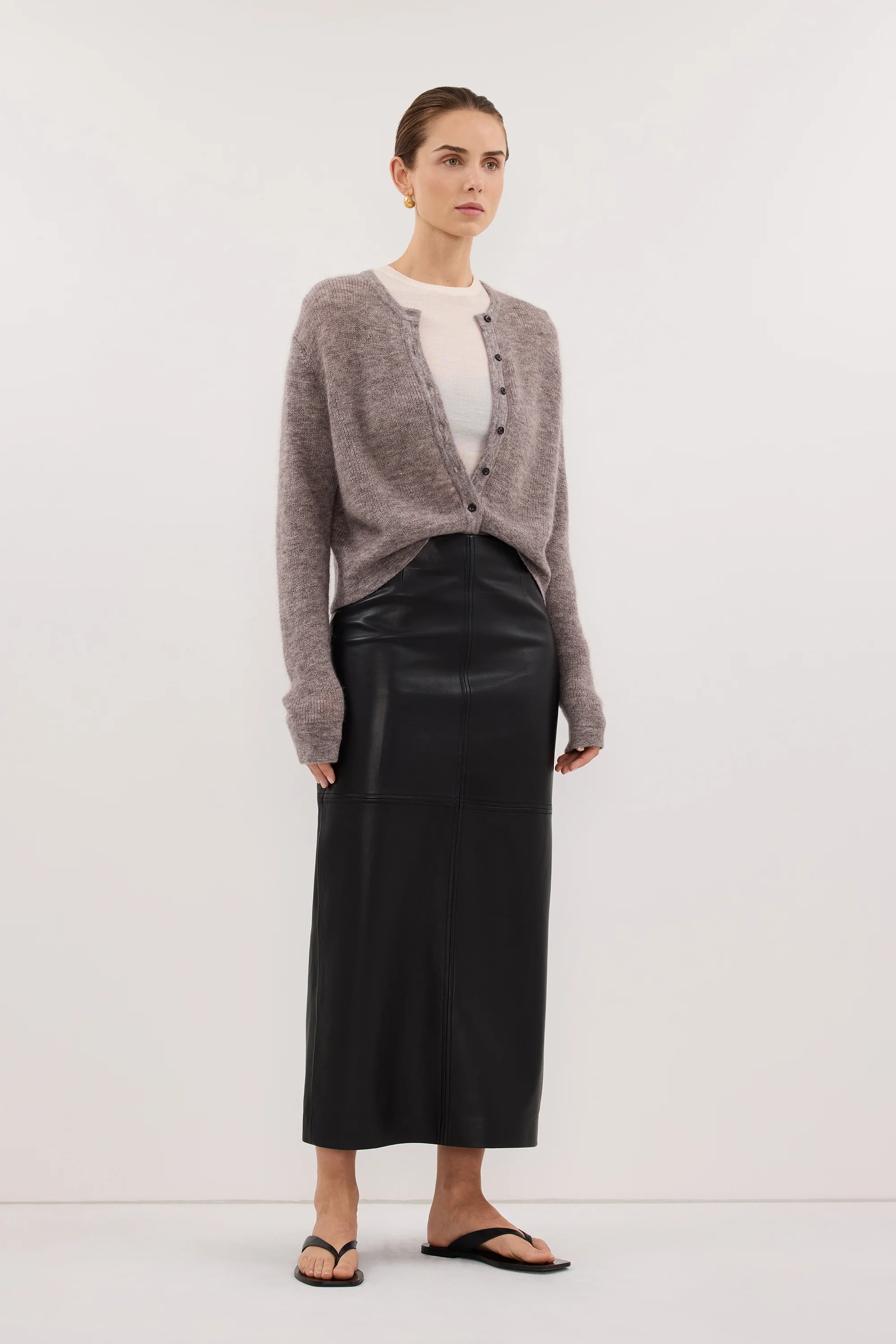 ONYX TAUPE MARLE KNIT CARDIGAN - Image 3