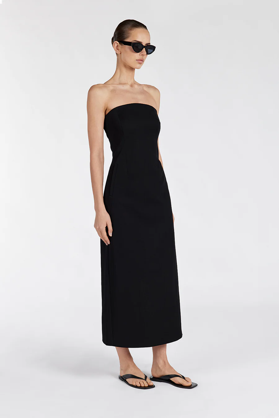 OPAL BLACK STRAPLESS MIDI DRESS - Image 3