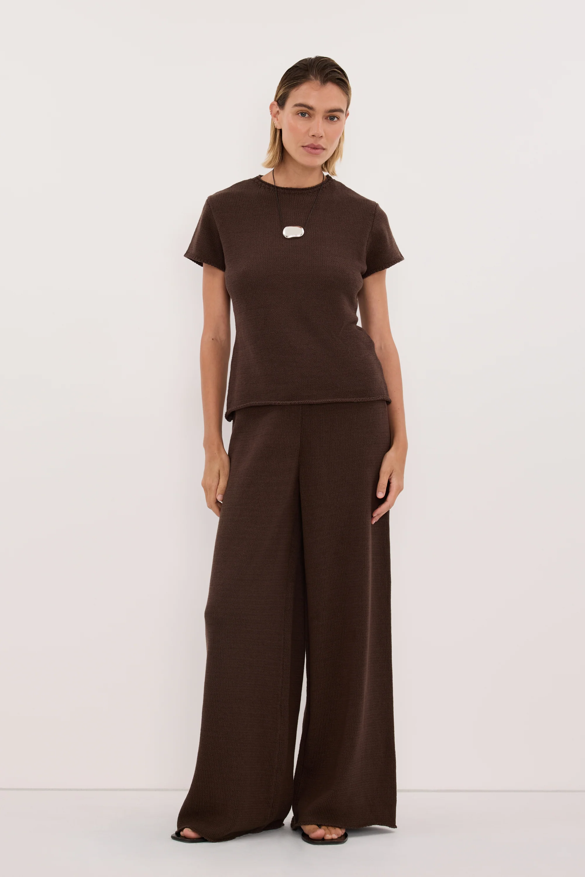 ORIA BURNT CHOC COTTON KNIT PANT