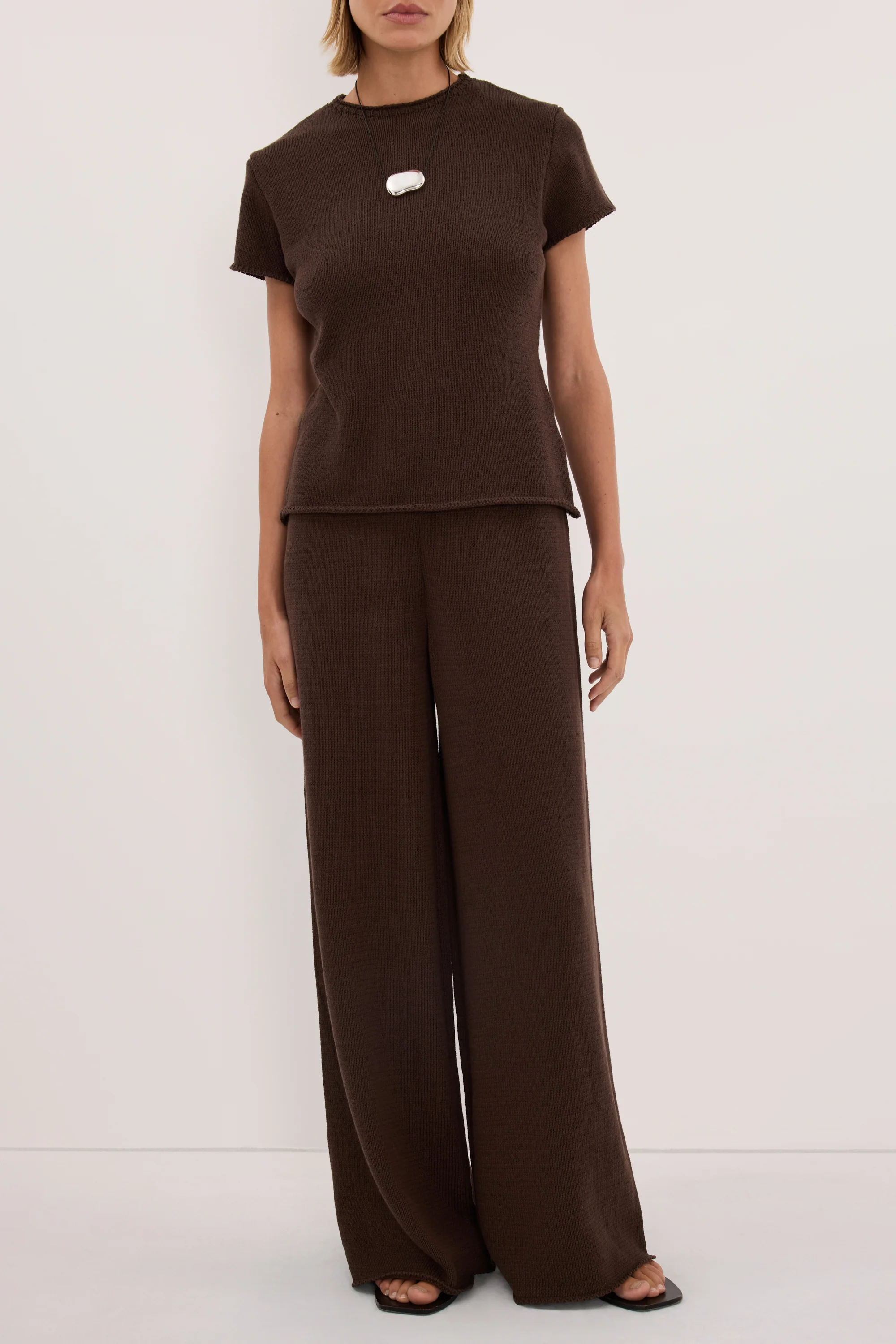 ORIA BURNT CHOC COTTON KNIT PANT - Image 2