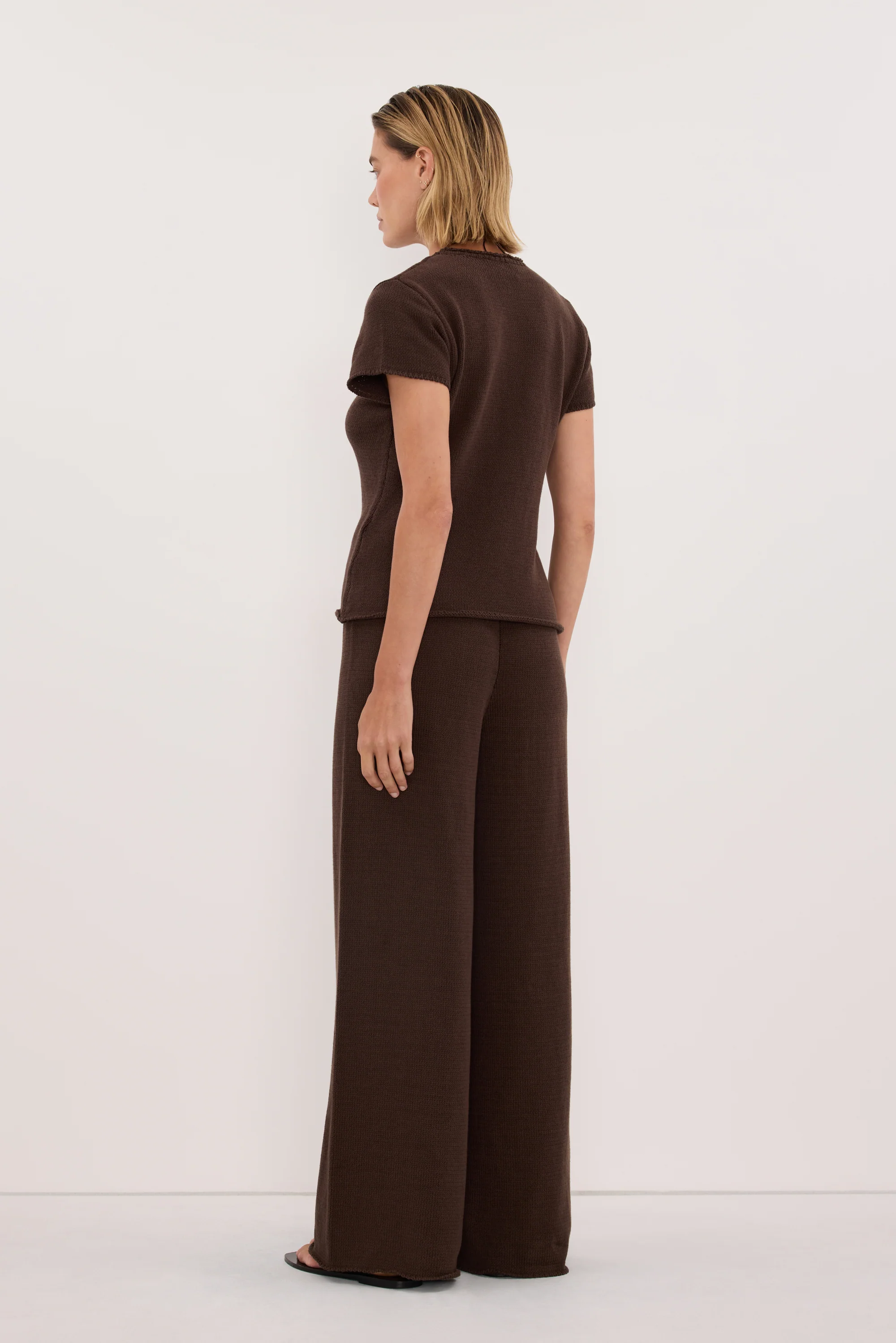 ORIA BURNT CHOC COTTON KNIT PANT - Image 3