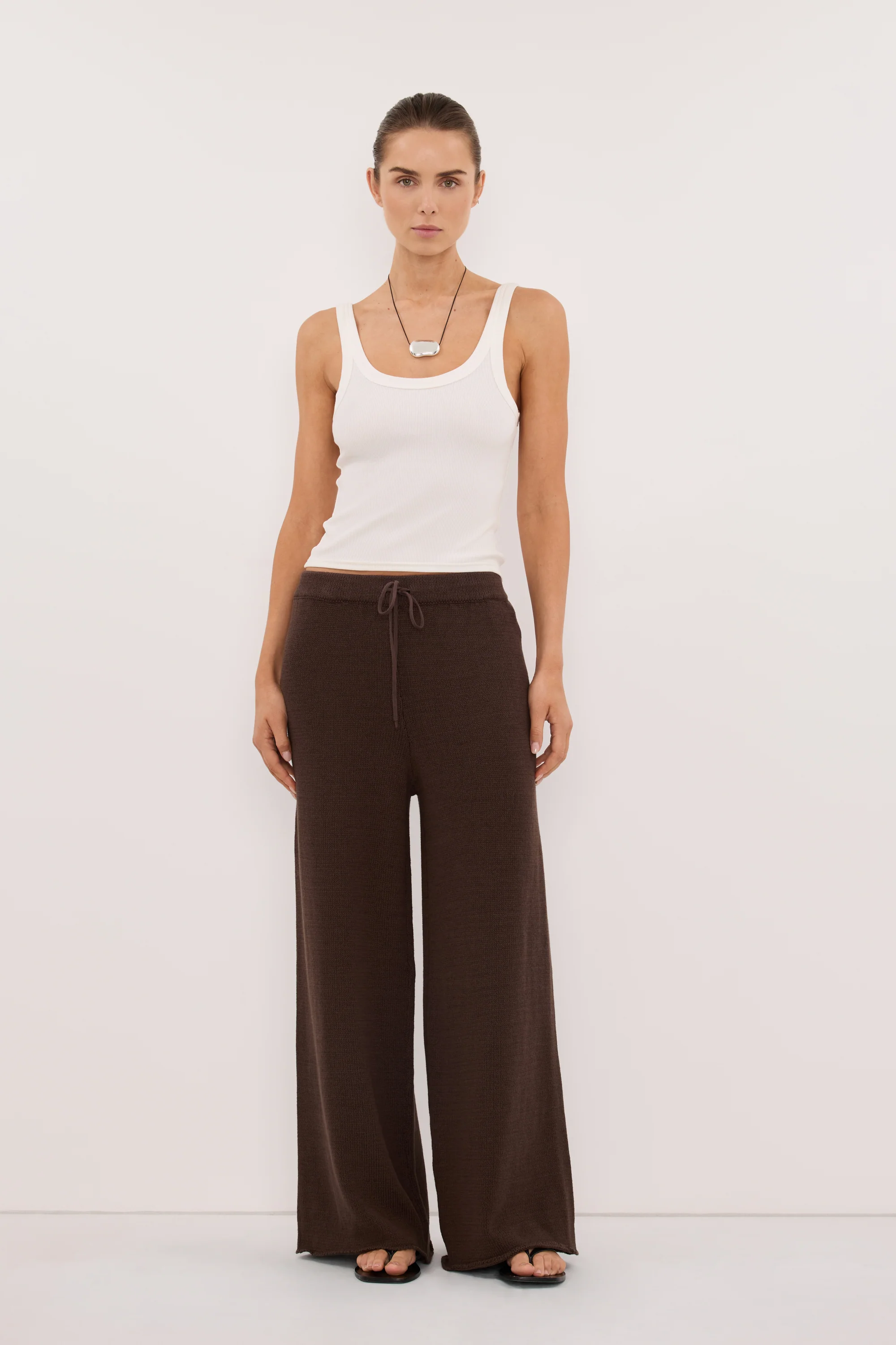 ORIA BURNT CHOC COTTON KNIT PANT - Image 5