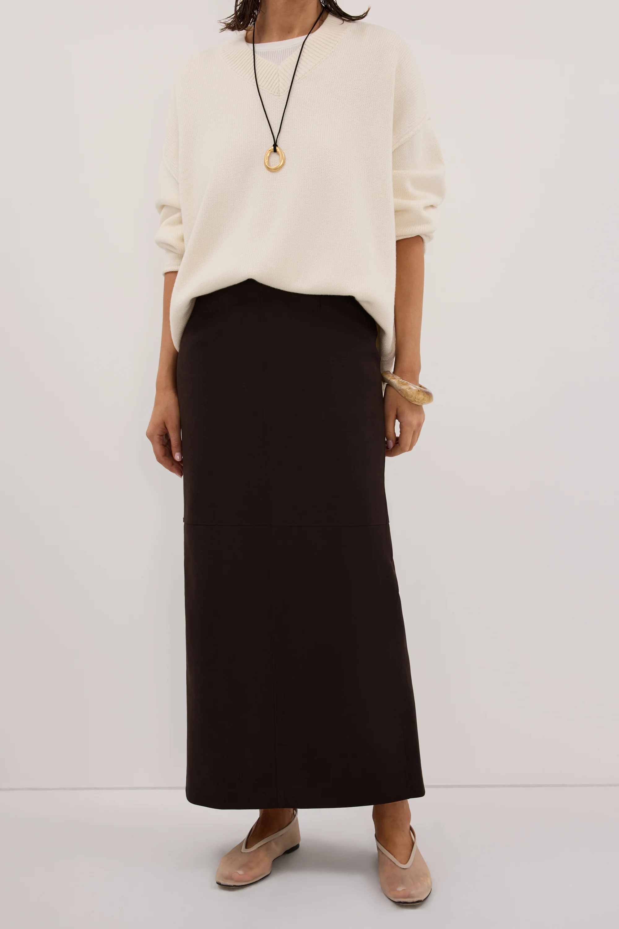 OTIS BITTER CHOC FAUX LEATHER MIDI SKIRT - Image 2