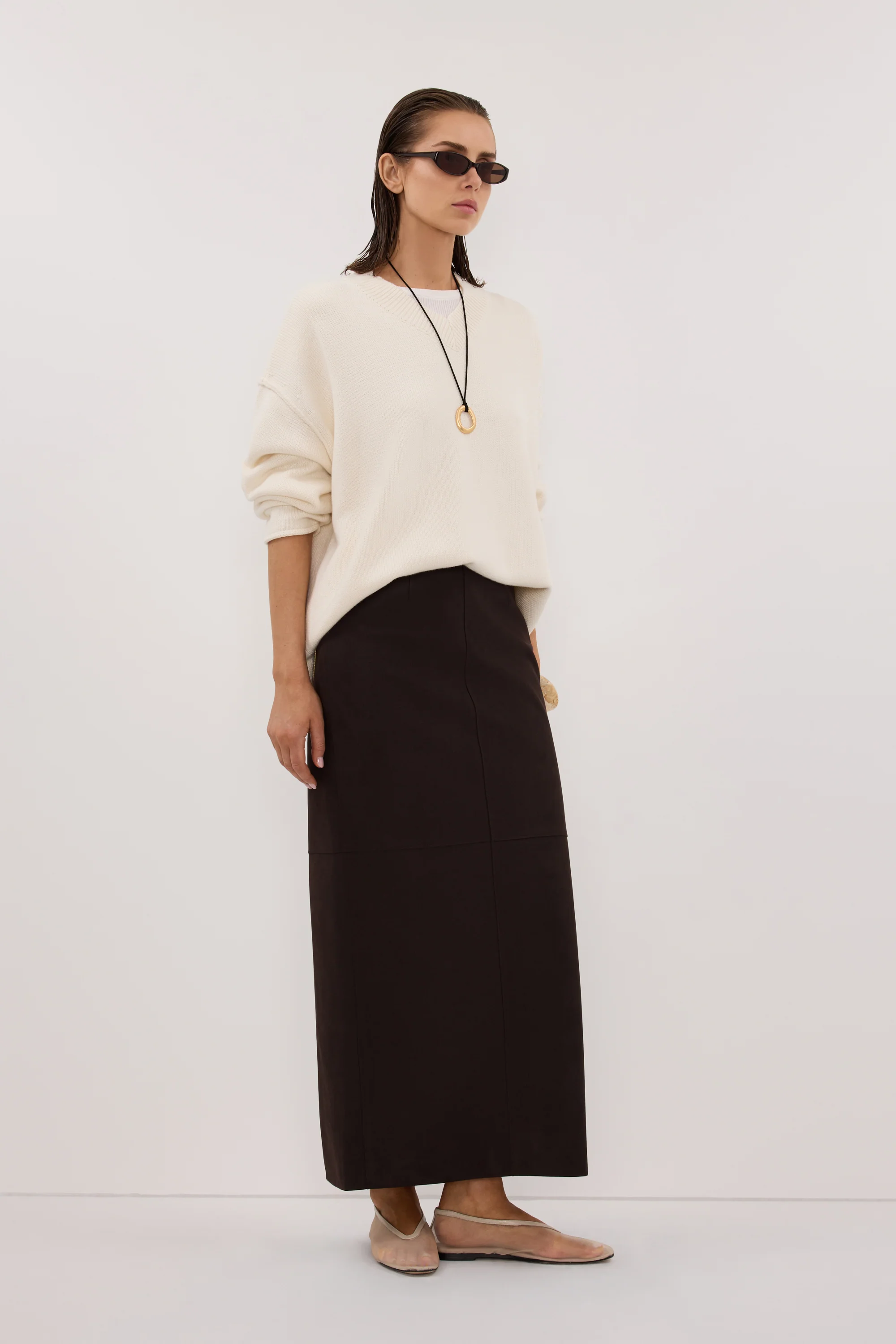OTIS BITTER CHOC FAUX LEATHER MIDI SKIRT - Image 3