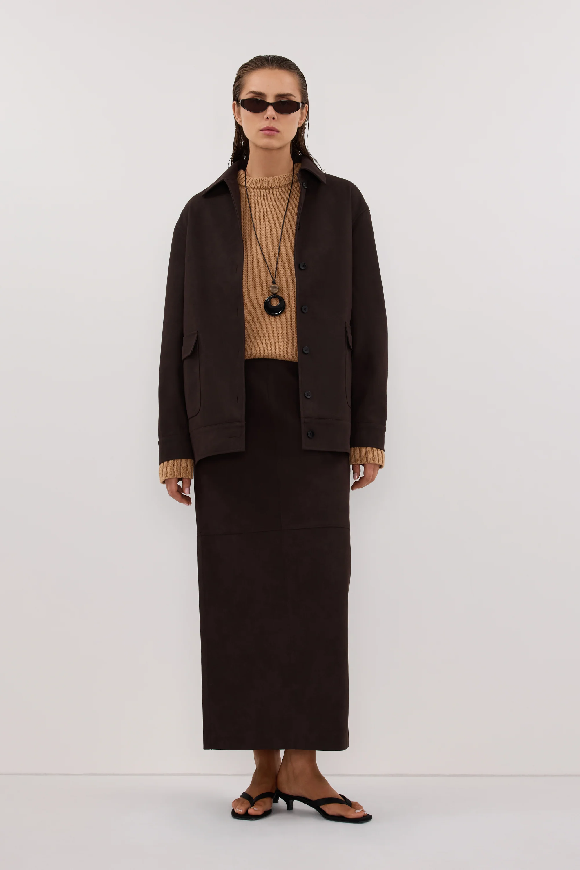 OTIS BITTER CHOC FAUX LEATHER MIDI SKIRT - Image 6